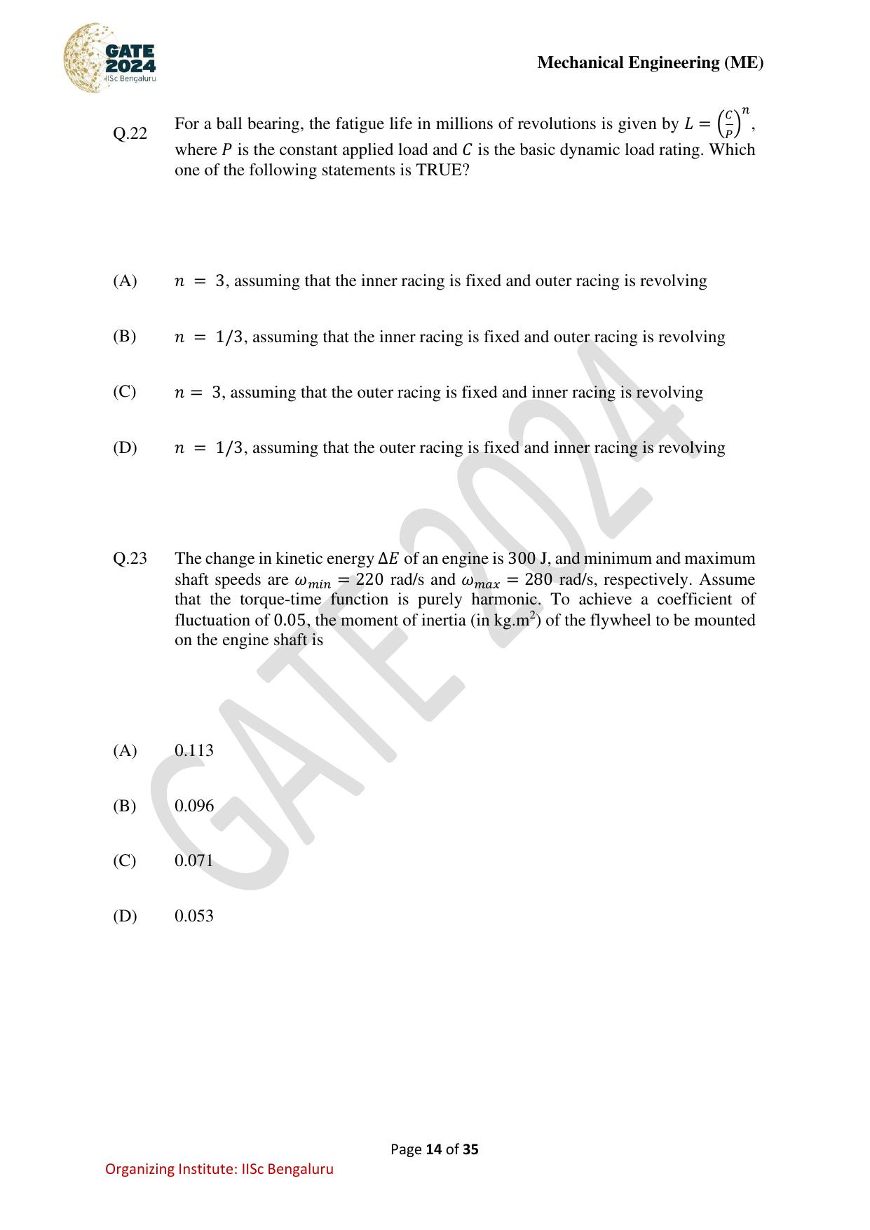 GATE 2024 Mechanical Engineering (ME) Question Paper - Page 14