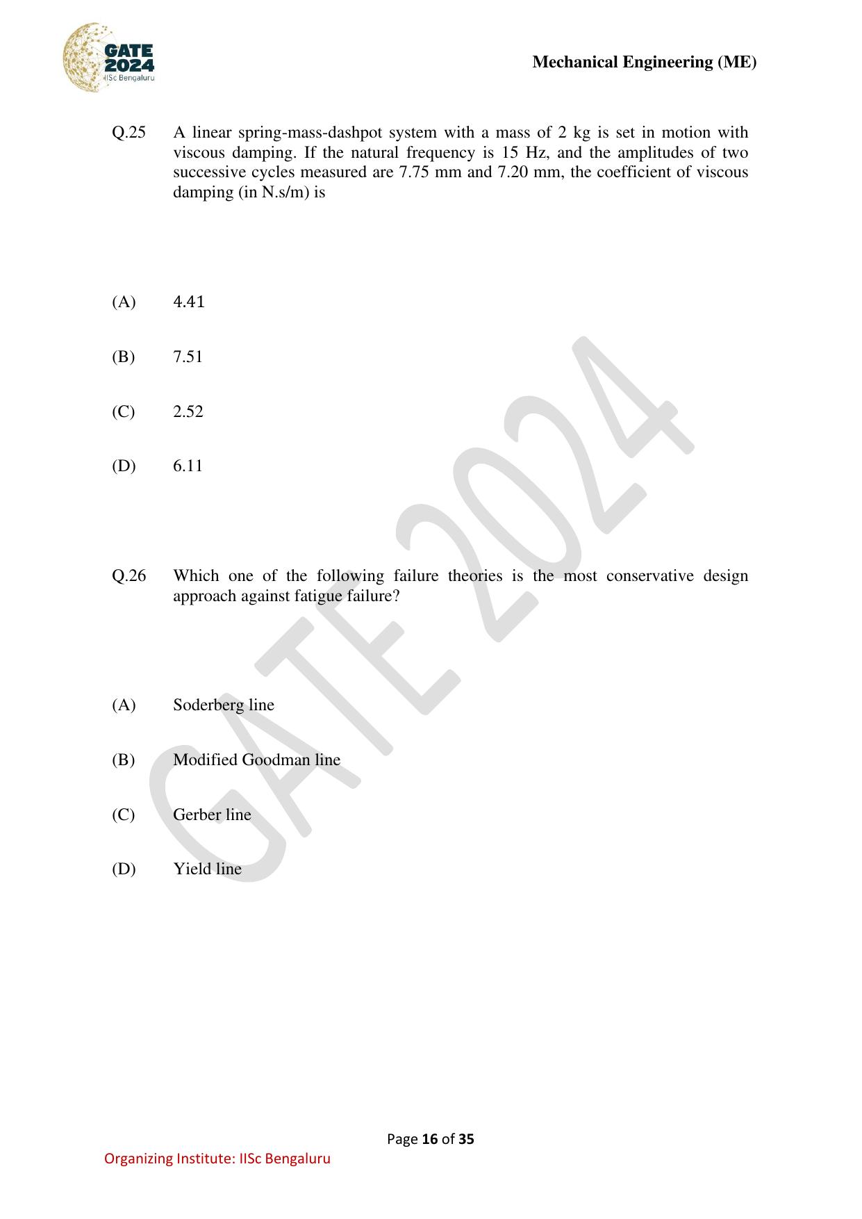 GATE 2024 Mechanical Engineering (ME) Question Paper - Page 16