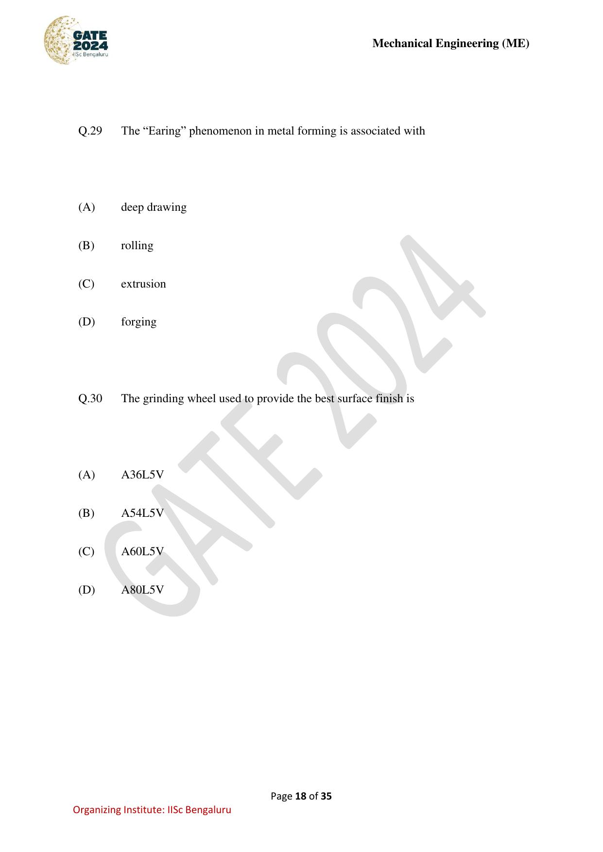 GATE 2024 Mechanical Engineering (ME) Question Paper - Page 18