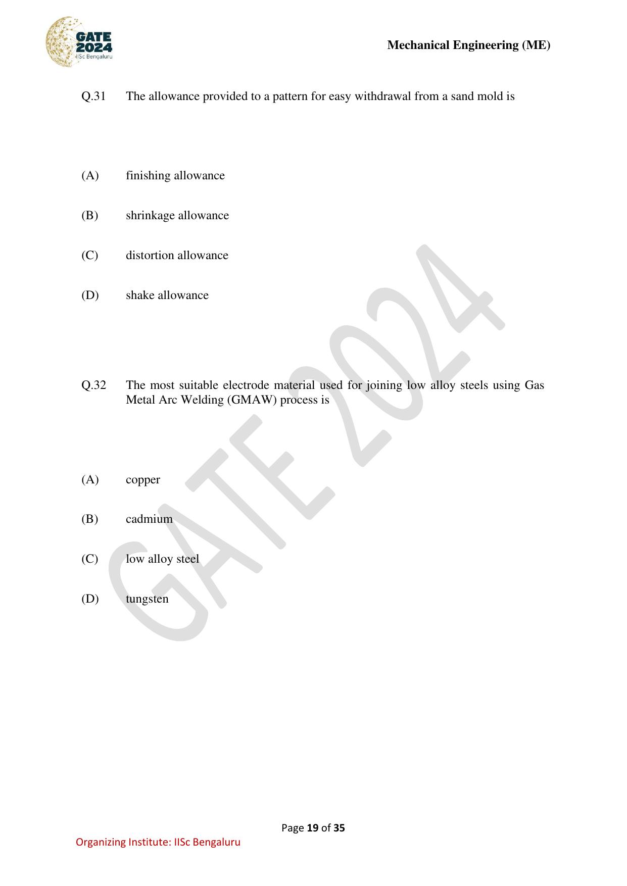 GATE 2024 Mechanical Engineering (ME) Question Paper - Page 19