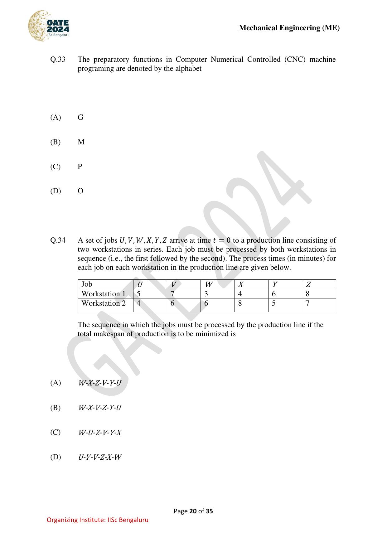 GATE 2024 Mechanical Engineering (ME) Question Paper - Page 20