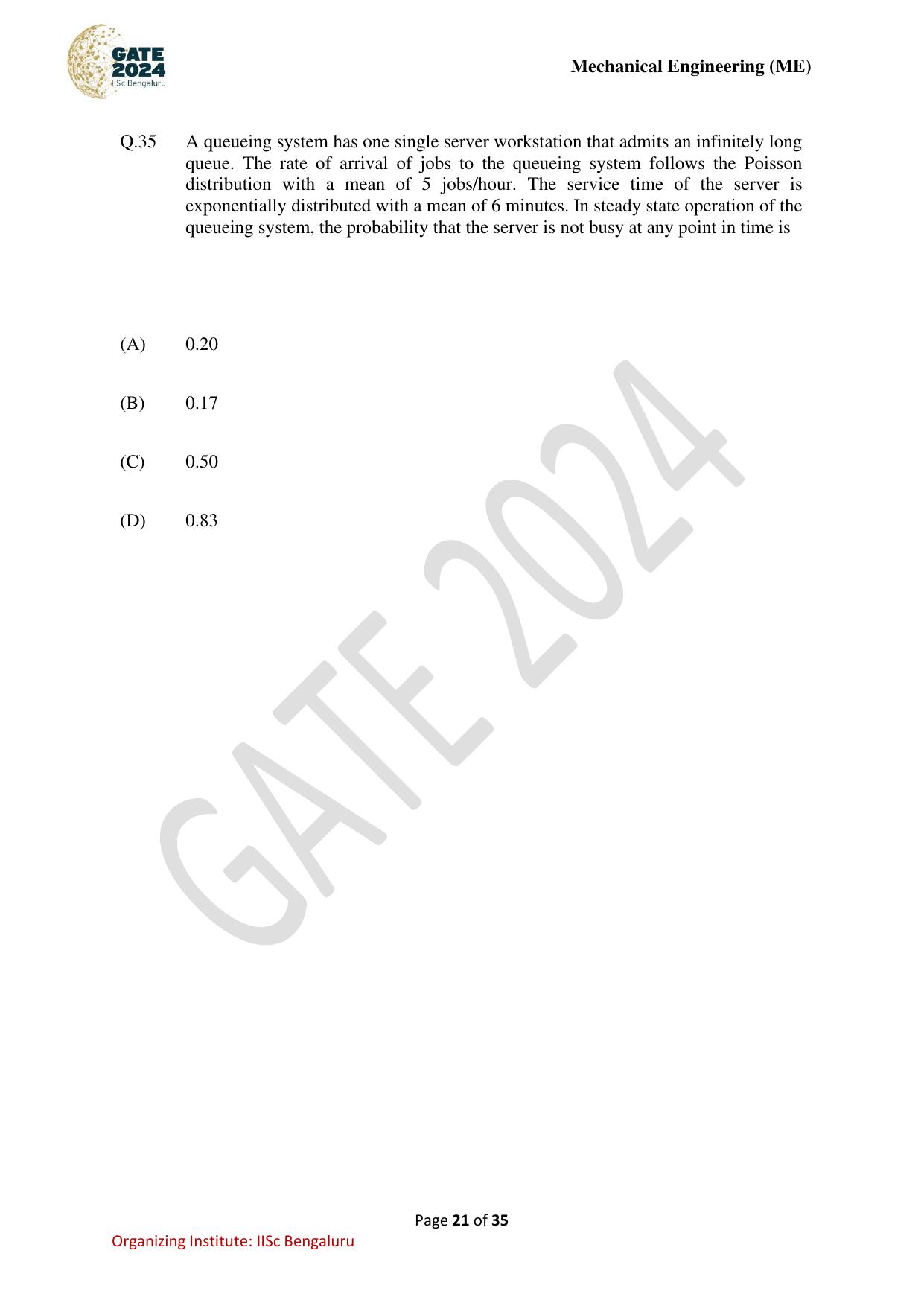 GATE 2024 Mechanical Engineering (ME) Question Paper - Page 21