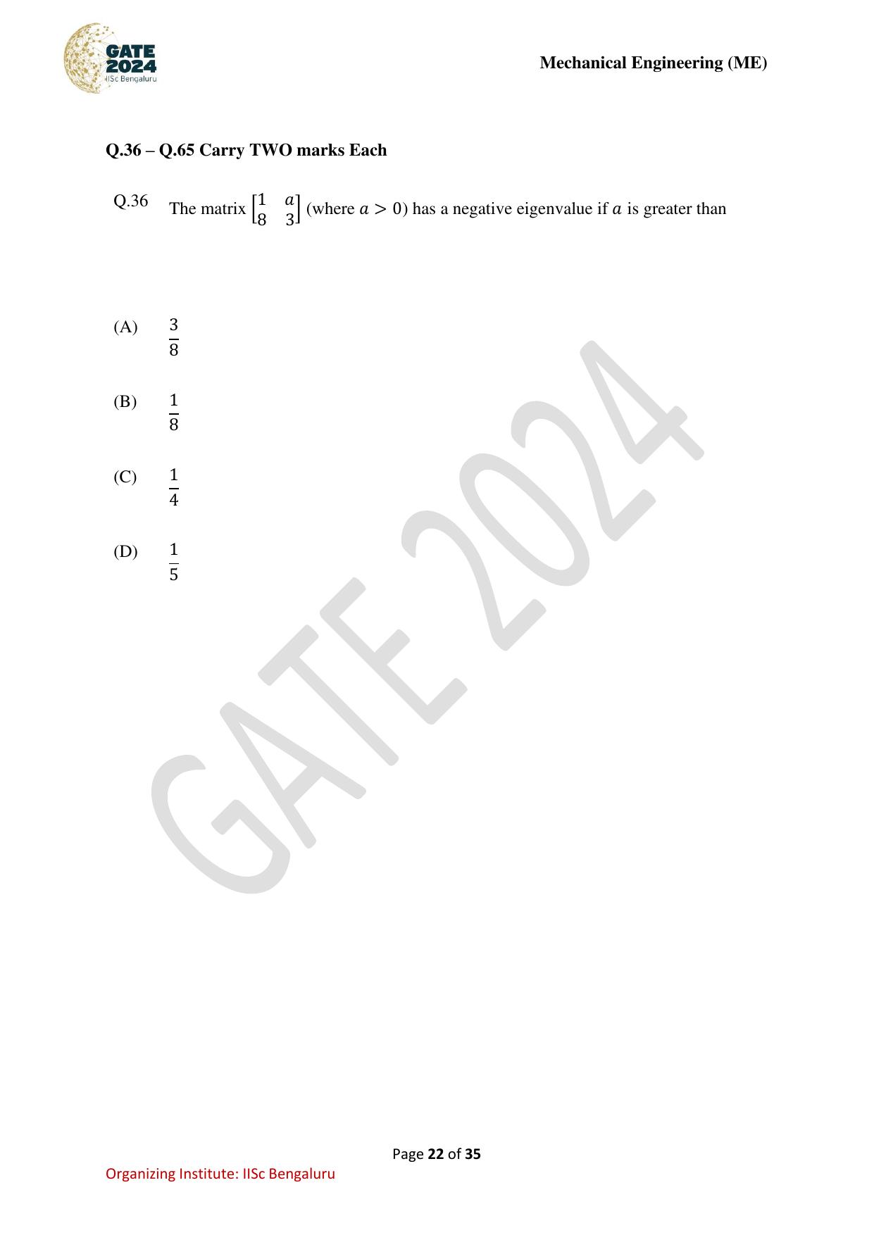 GATE 2024 Mechanical Engineering (ME) Question Paper - Page 22