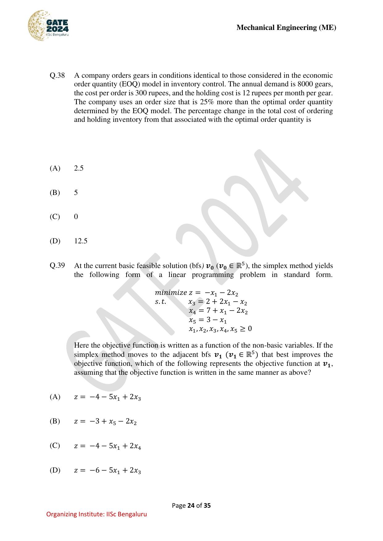 GATE 2024 Mechanical Engineering (ME) Question Paper - Page 24