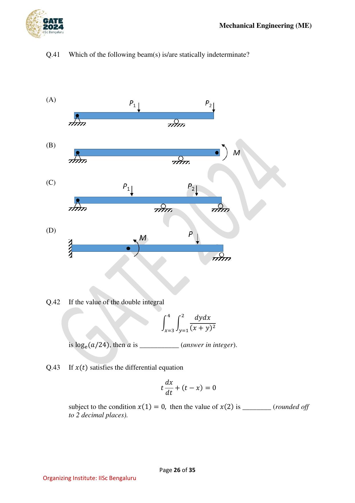 GATE 2024 Mechanical Engineering (ME) Question Paper - Page 26