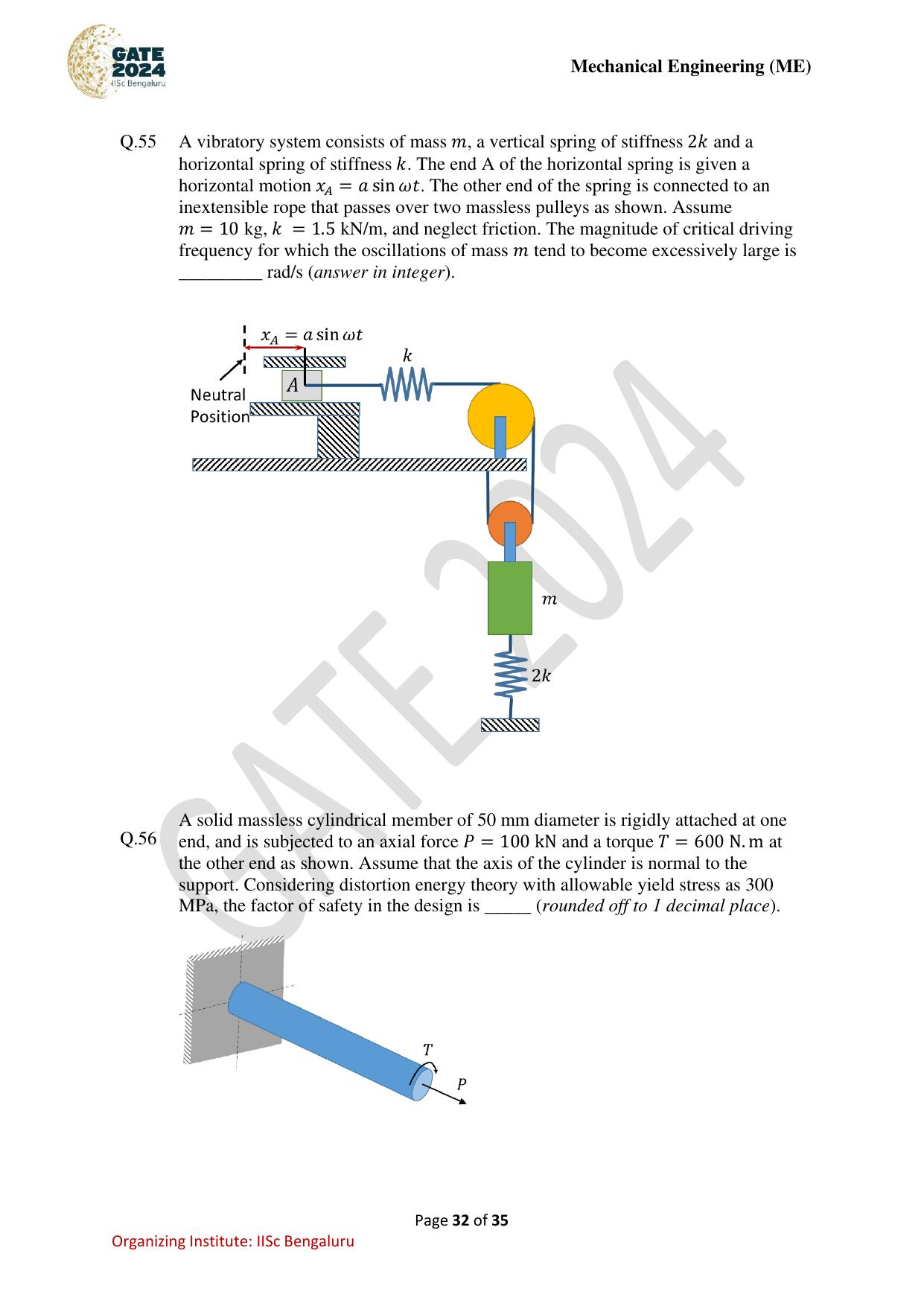 GATE 2024 Mechanical Engineering (ME) Question Paper - Page 32