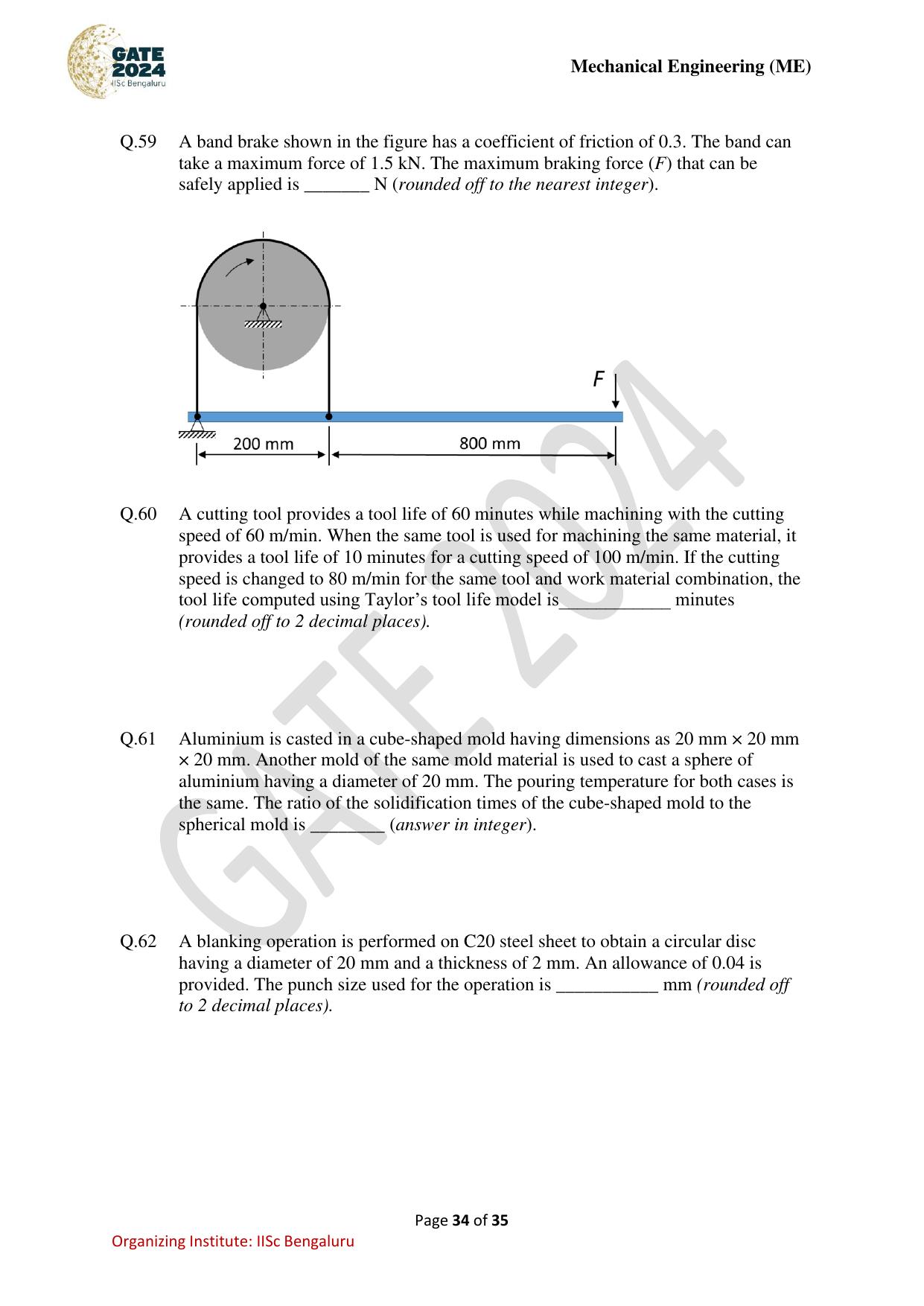 GATE 2024 Mechanical Engineering (ME) Question Paper - Page 34