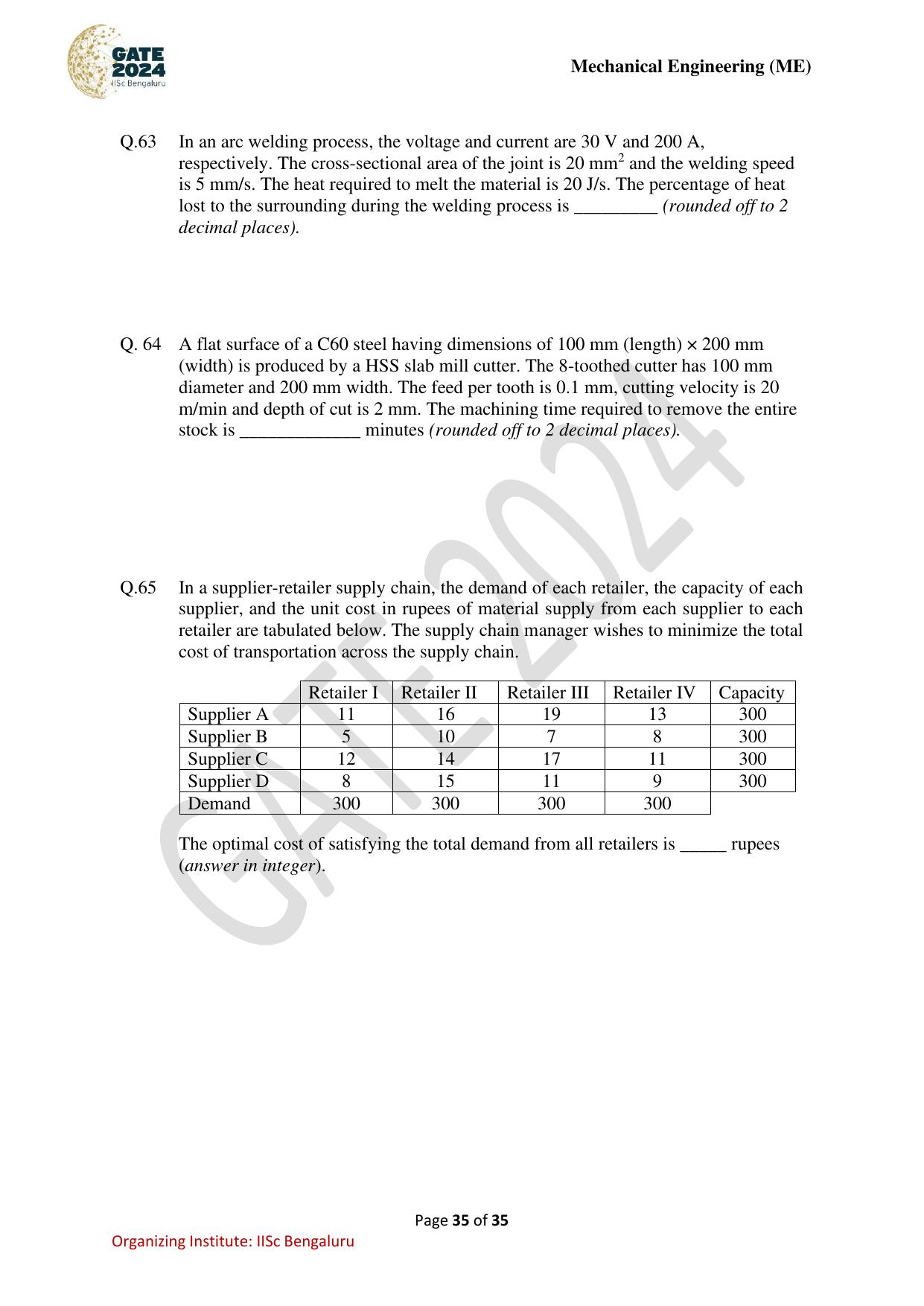 GATE 2024 Mechanical Engineering (ME) Question Paper - Page 35