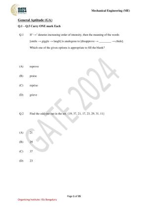 GATE 2024 Mechanical Engineering (ME) Question Paper