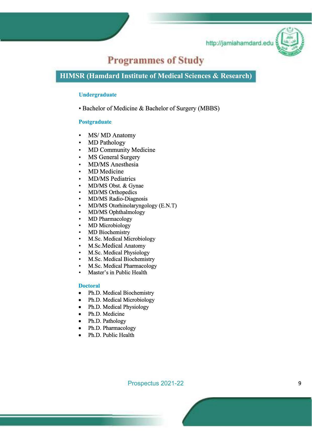Jamia Hamdard University, Delhi -2021-22 (Prospectus) - IndCareer Docs