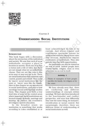 NCERT Book for Class 11 Sociology (Part-I) Chapter 3 Understanding Social Institutions