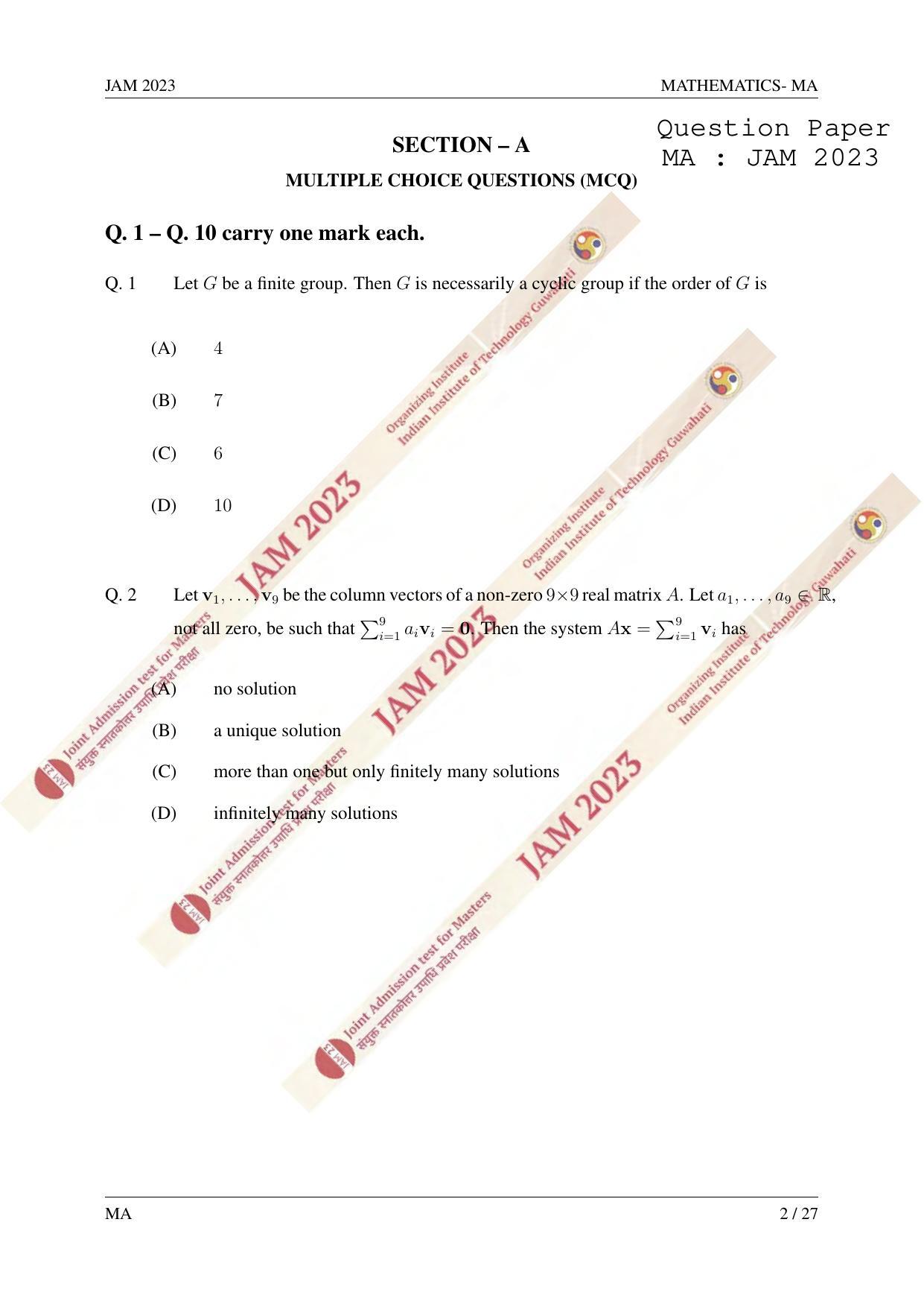 JAM 2023: MA Question Paper - Page 1