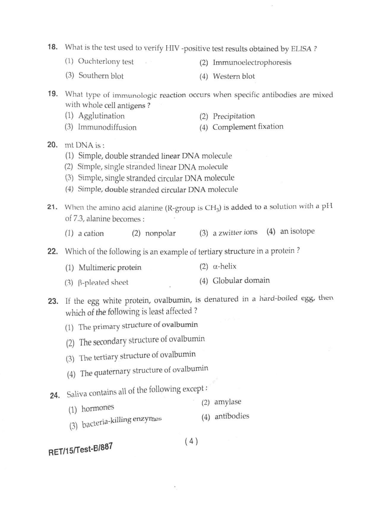 BHU RET BIOCHEMISTRY 2015 Question Paper - Page 6