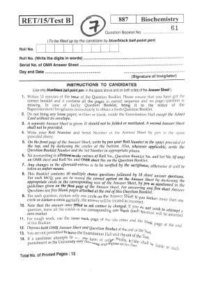 BHU RET BIOCHEMISTRY 2015 Question Paper