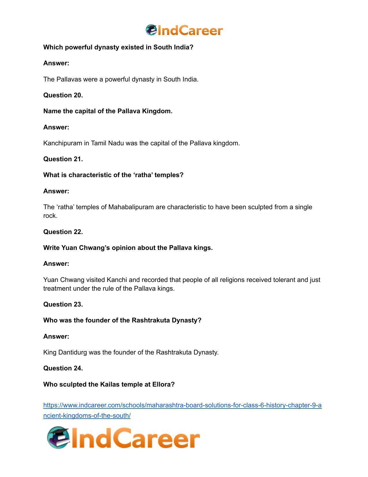Maharashtra Board Solutions for Class 6- History: Chapter 9- Ancient Kingdoms of the South - Page 21