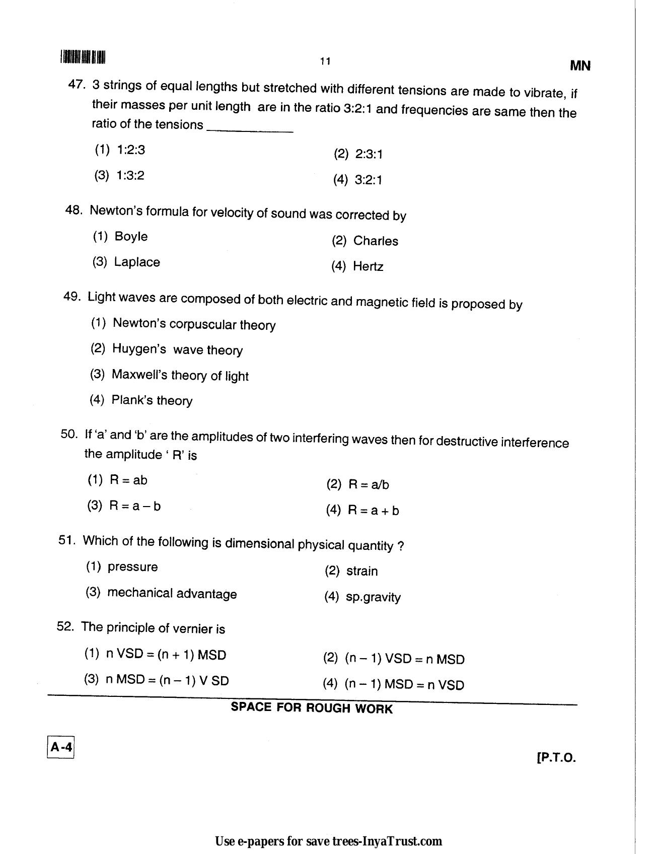 Karnataka Diploma CET- 2013 Mining Engineering Question Paper - Page 11