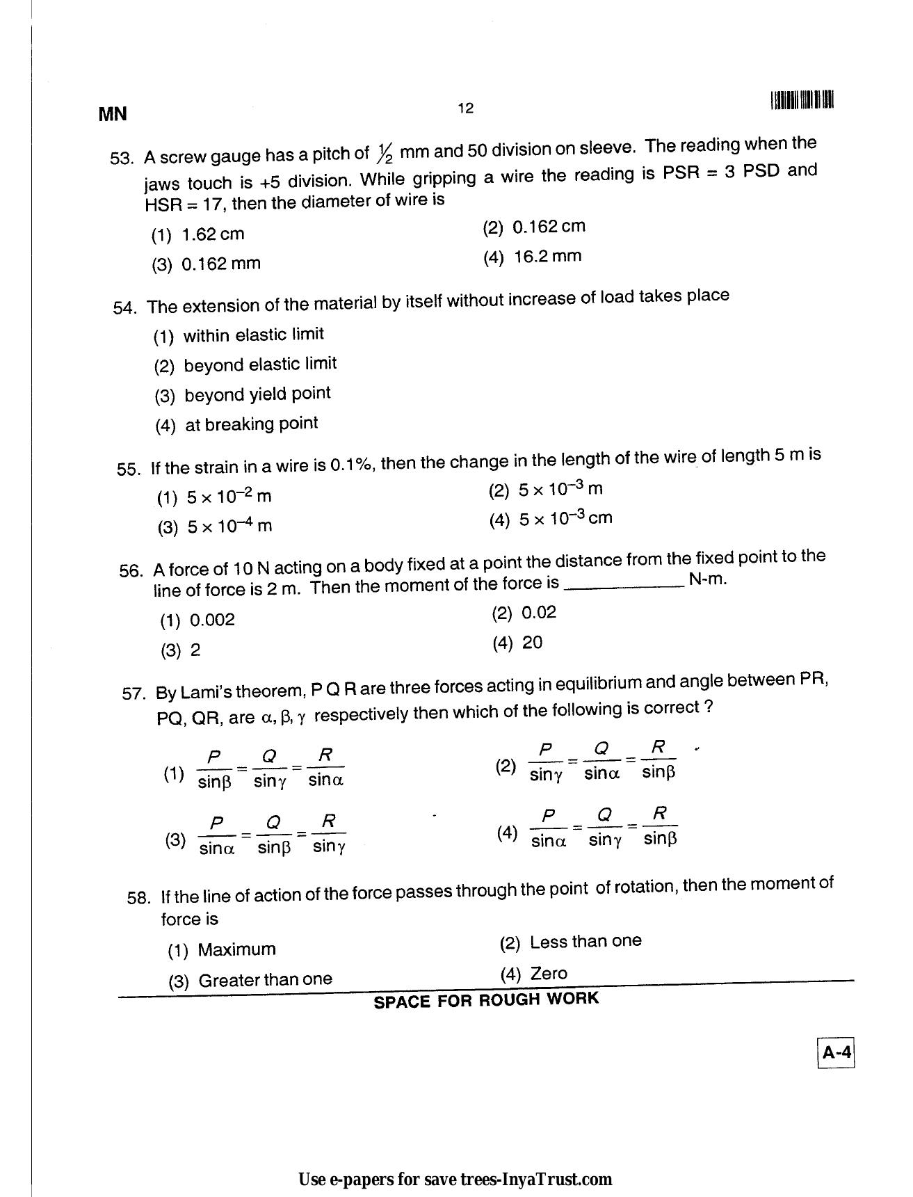 Karnataka Diploma CET- 2013 Mining Engineering Question Paper - Page 12