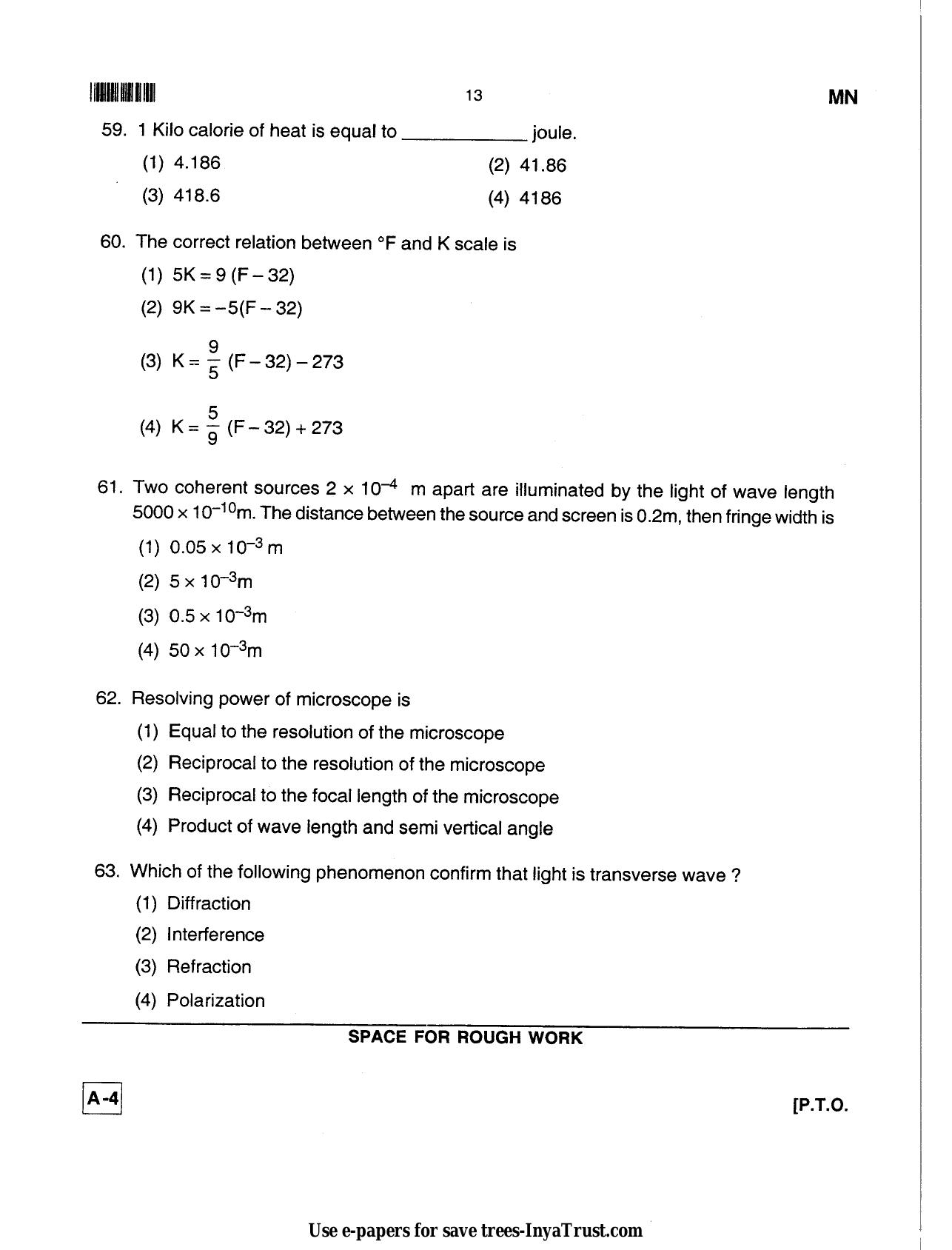 Karnataka Diploma CET- 2013 Mining Engineering Question Paper - Page 13