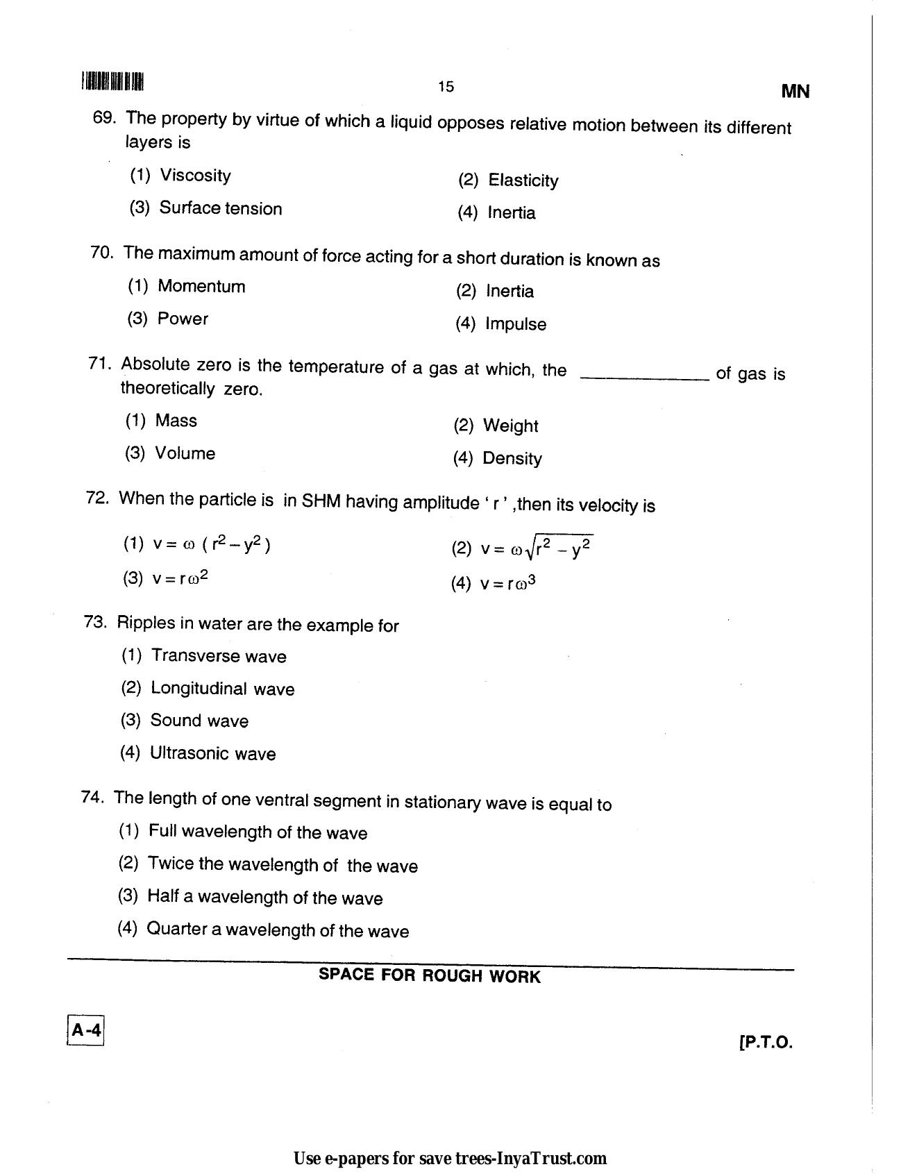 Karnataka Diploma CET- 2013 Mining Engineering Question Paper - Page 15