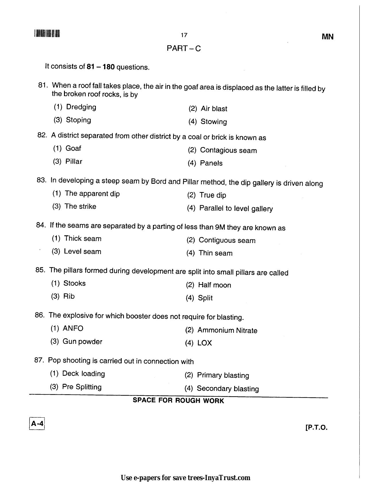 Karnataka Diploma CET- 2013 Mining Engineering Question Paper - Page 17