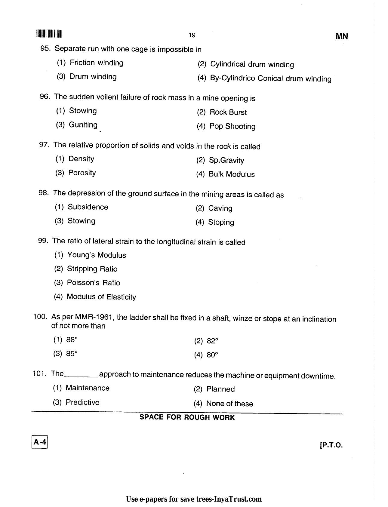 Karnataka Diploma CET- 2013 Mining Engineering Question Paper - Page 19