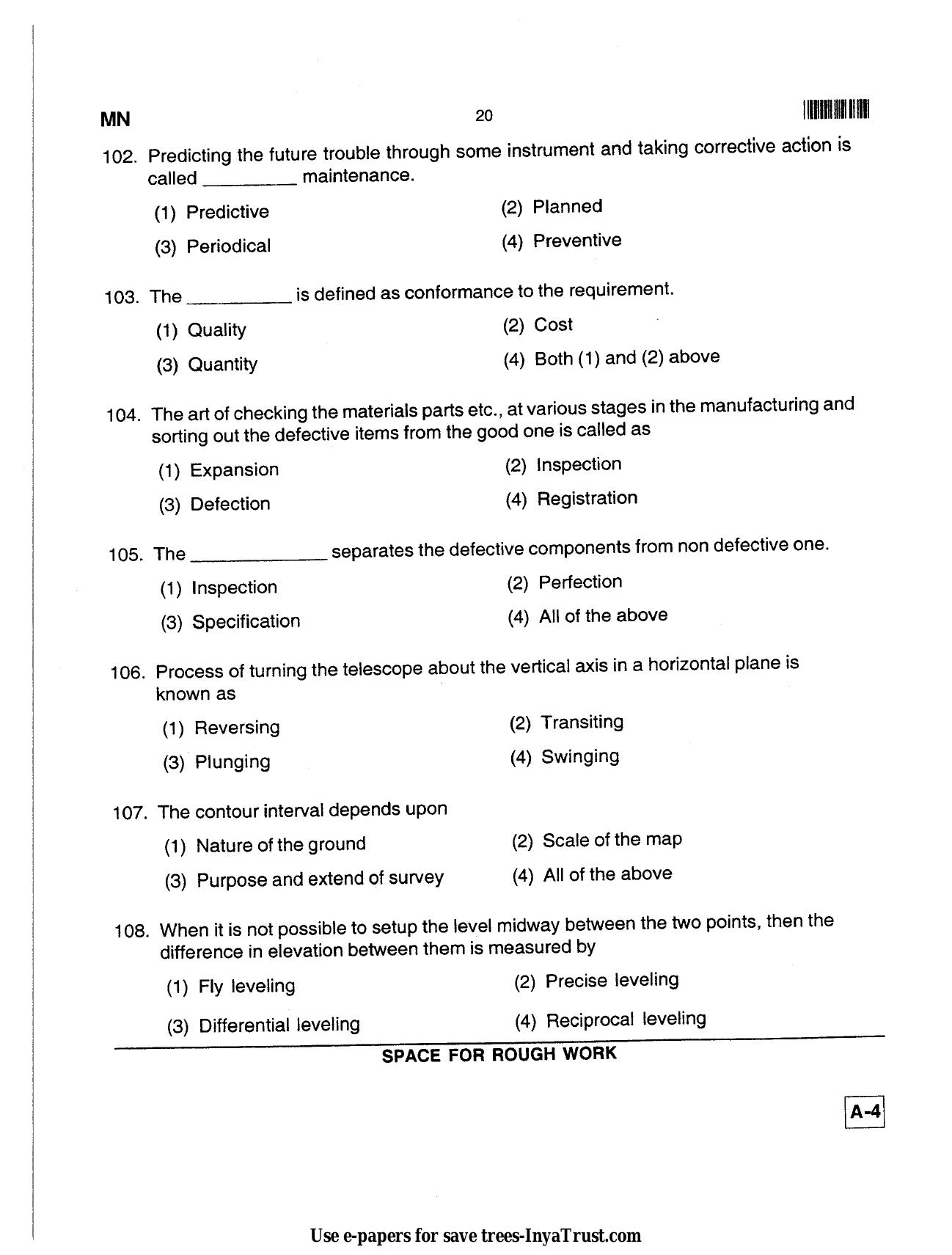 Karnataka Diploma CET- 2013 Mining Engineering Question Paper - Page 20