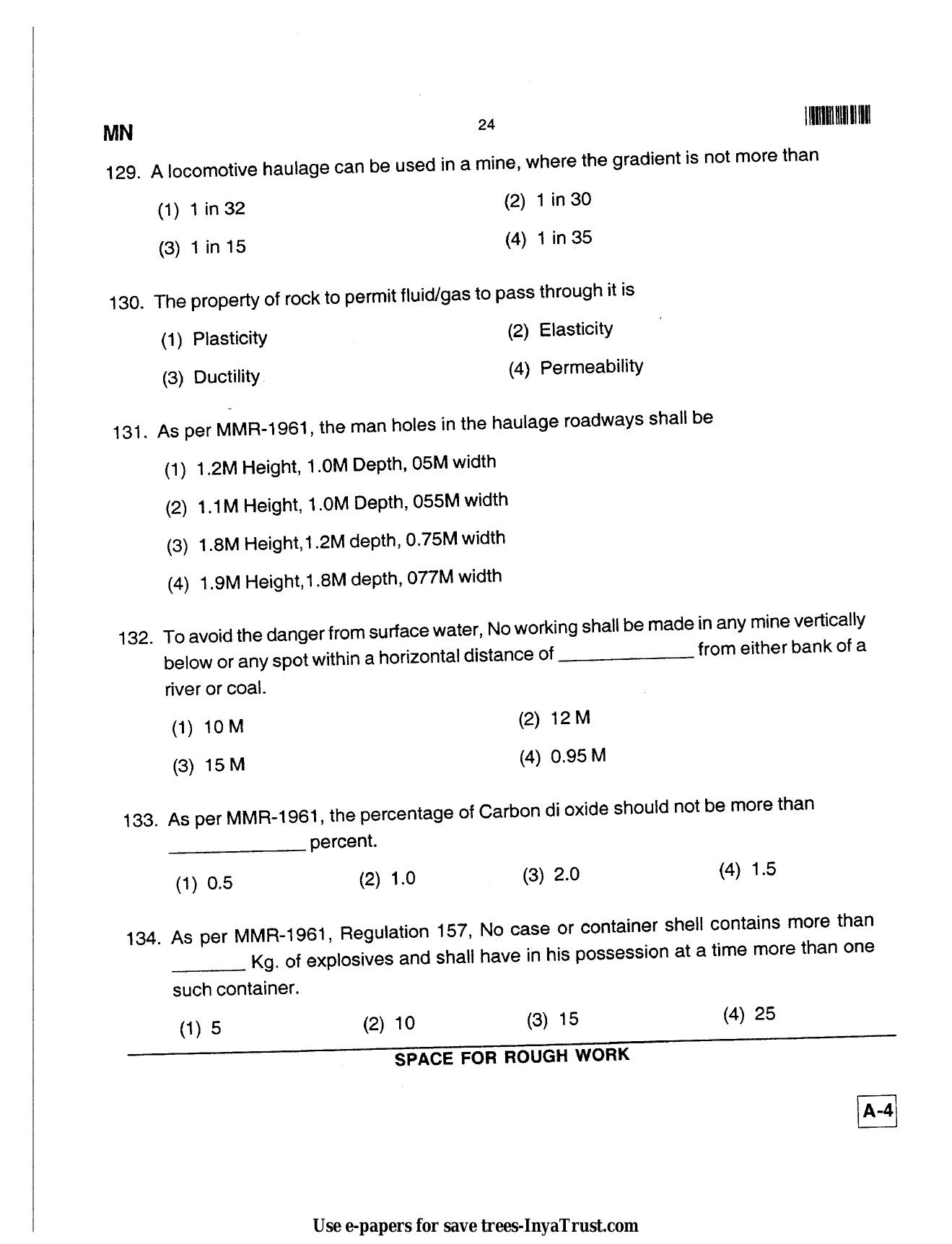 Karnataka Diploma CET- 2013 Mining Engineering Question Paper - Page 24
