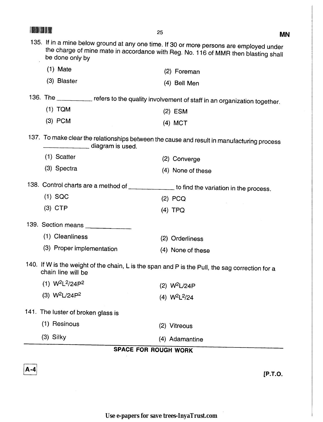 Karnataka Diploma CET- 2013 Mining Engineering Question Paper - Page 25