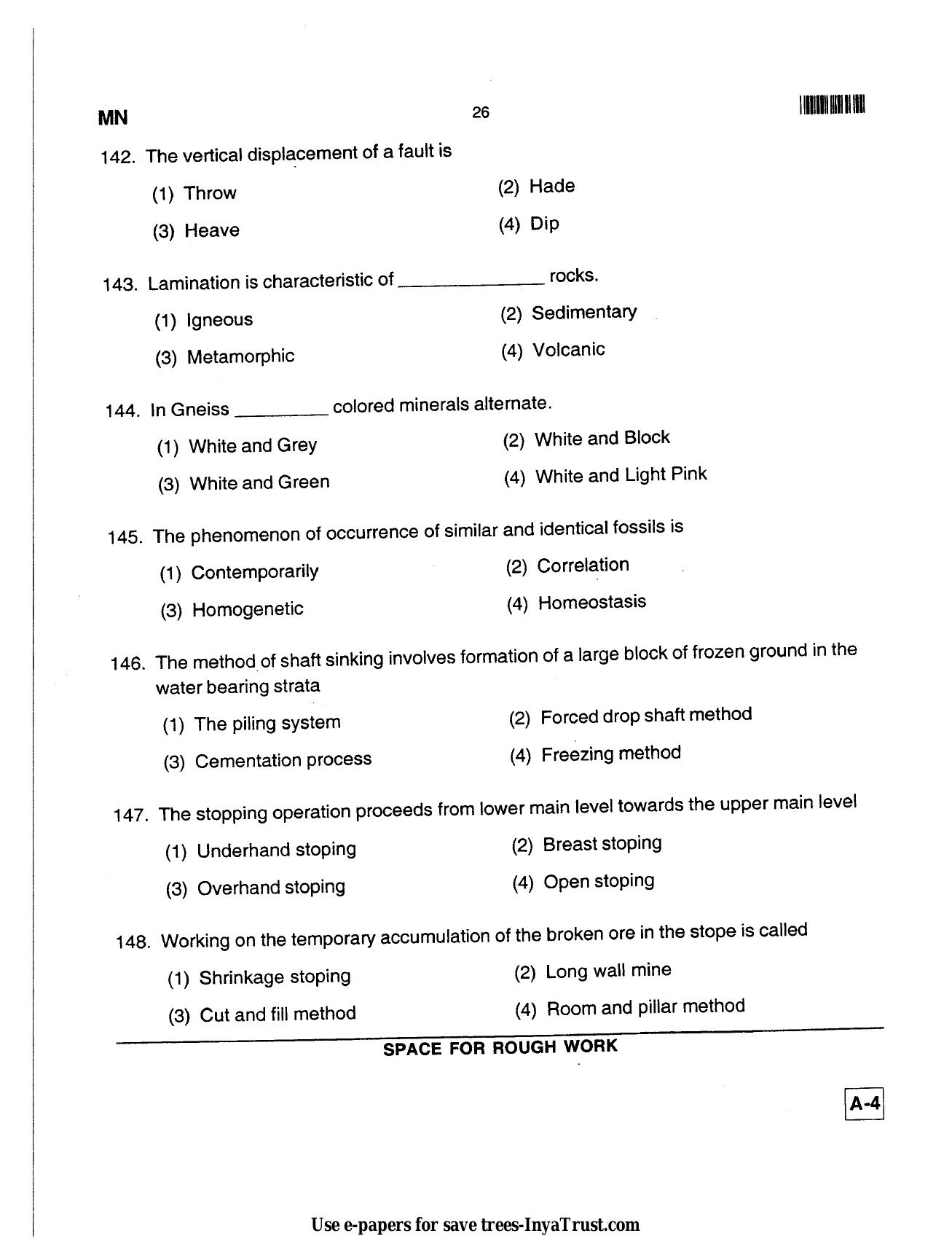 Karnataka Diploma CET- 2013 Mining Engineering Question Paper - Page 26