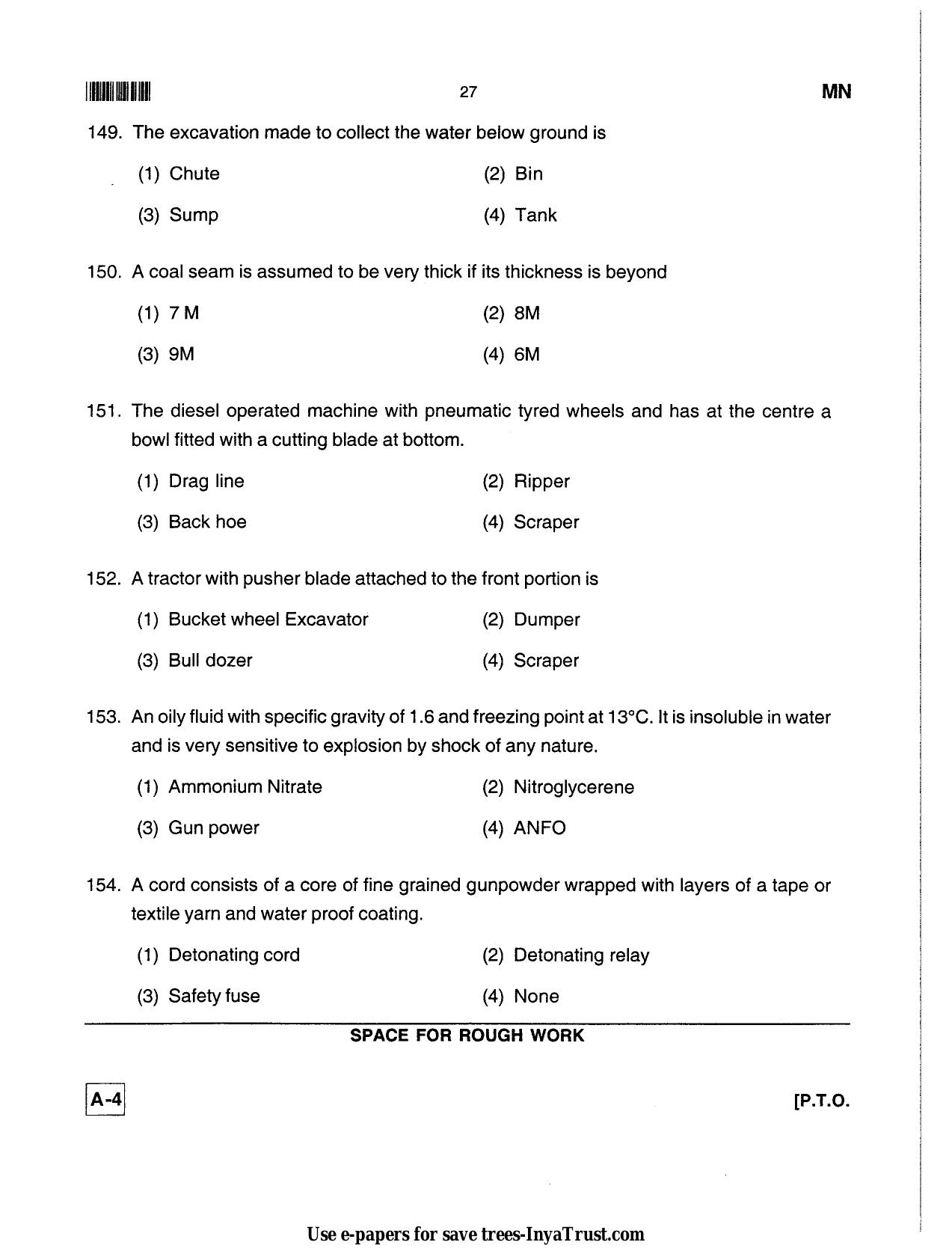 Karnataka Diploma CET- 2013 Mining Engineering Question Paper - Page 27