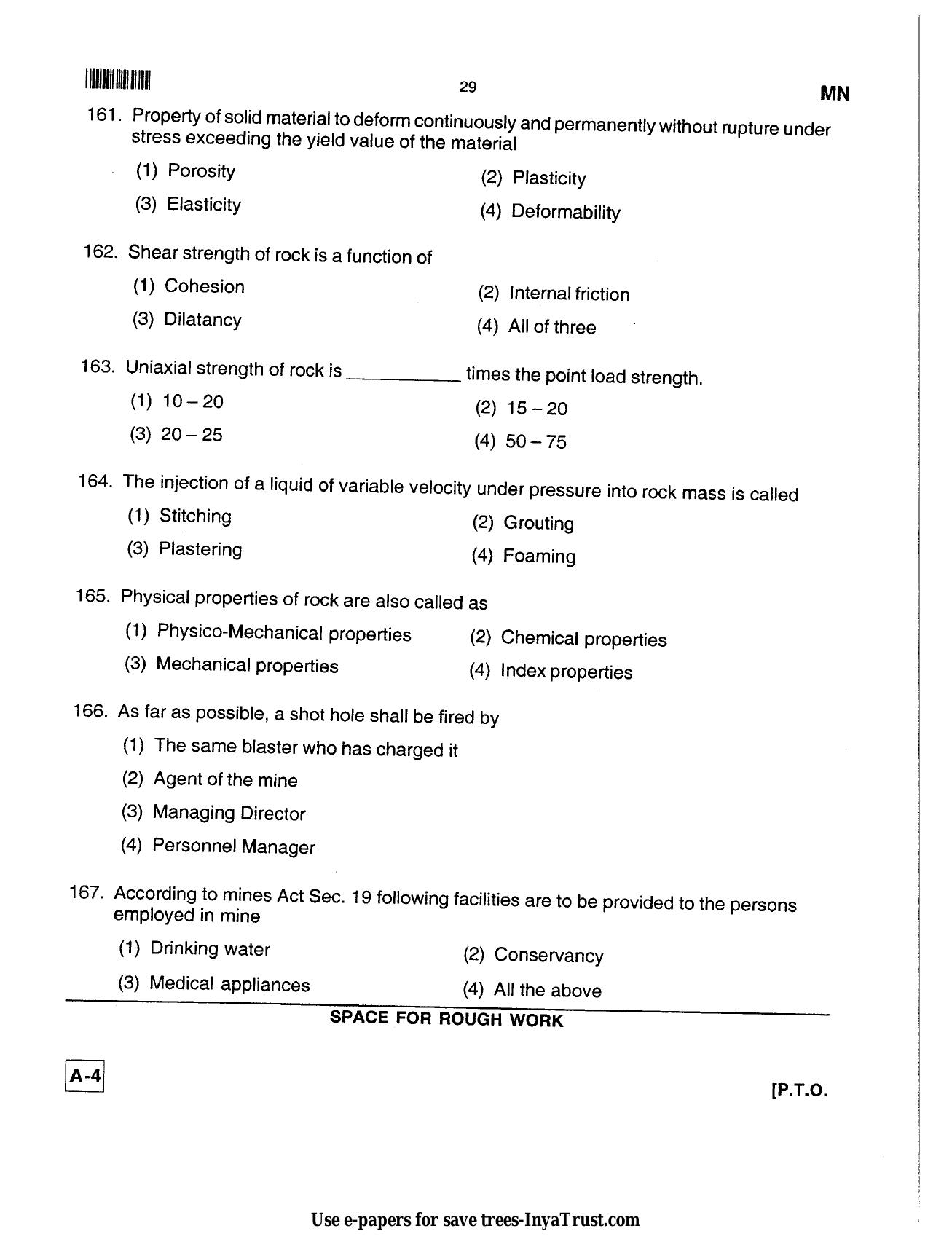Karnataka Diploma CET- 2013 Mining Engineering Question Paper - Page 29
