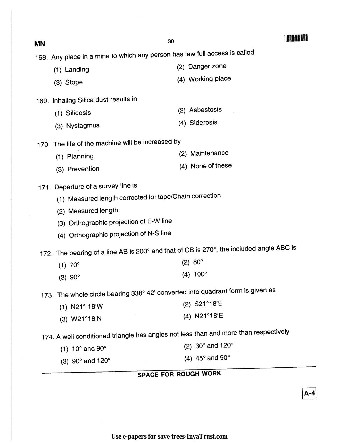 Karnataka Diploma CET- 2013 Mining Engineering Question Paper - Page 30