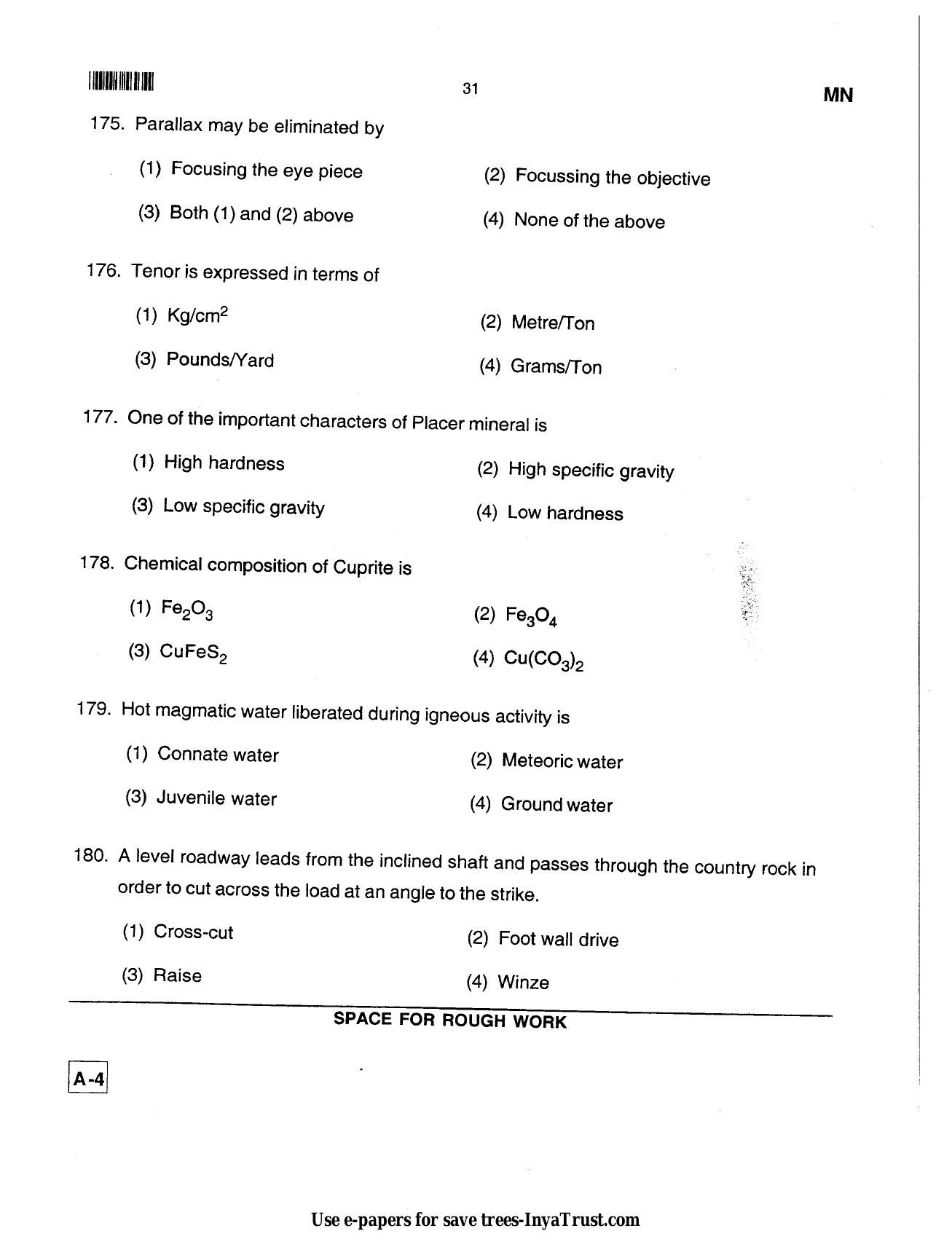Karnataka Diploma CET- 2013 Mining Engineering Question Paper - Page 31