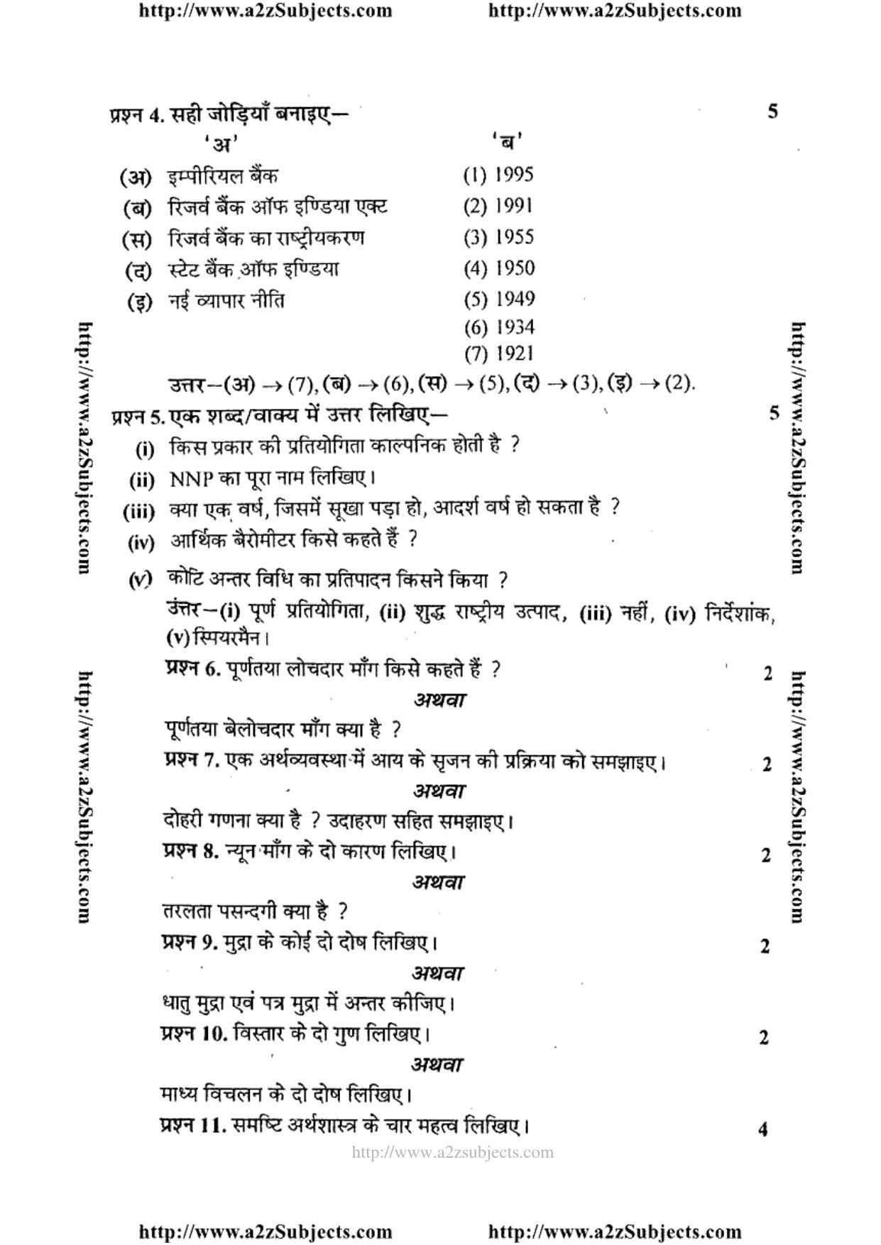 MP Board Class 12 Economics (Hindi Medium) 2015 Question Paper - Page 2