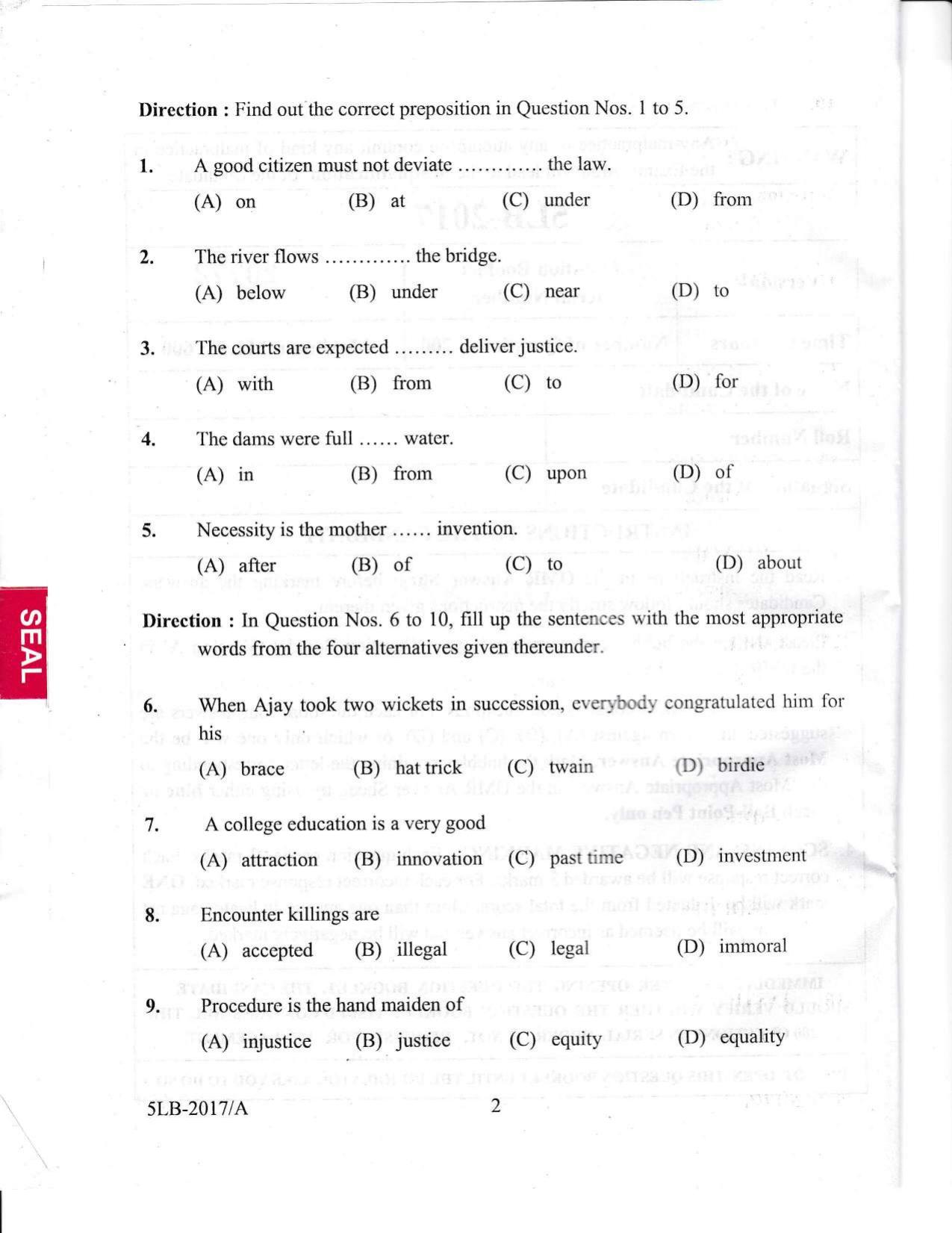 KLEE 5 Year LLB Exam 2017 Question Paper - Page 2