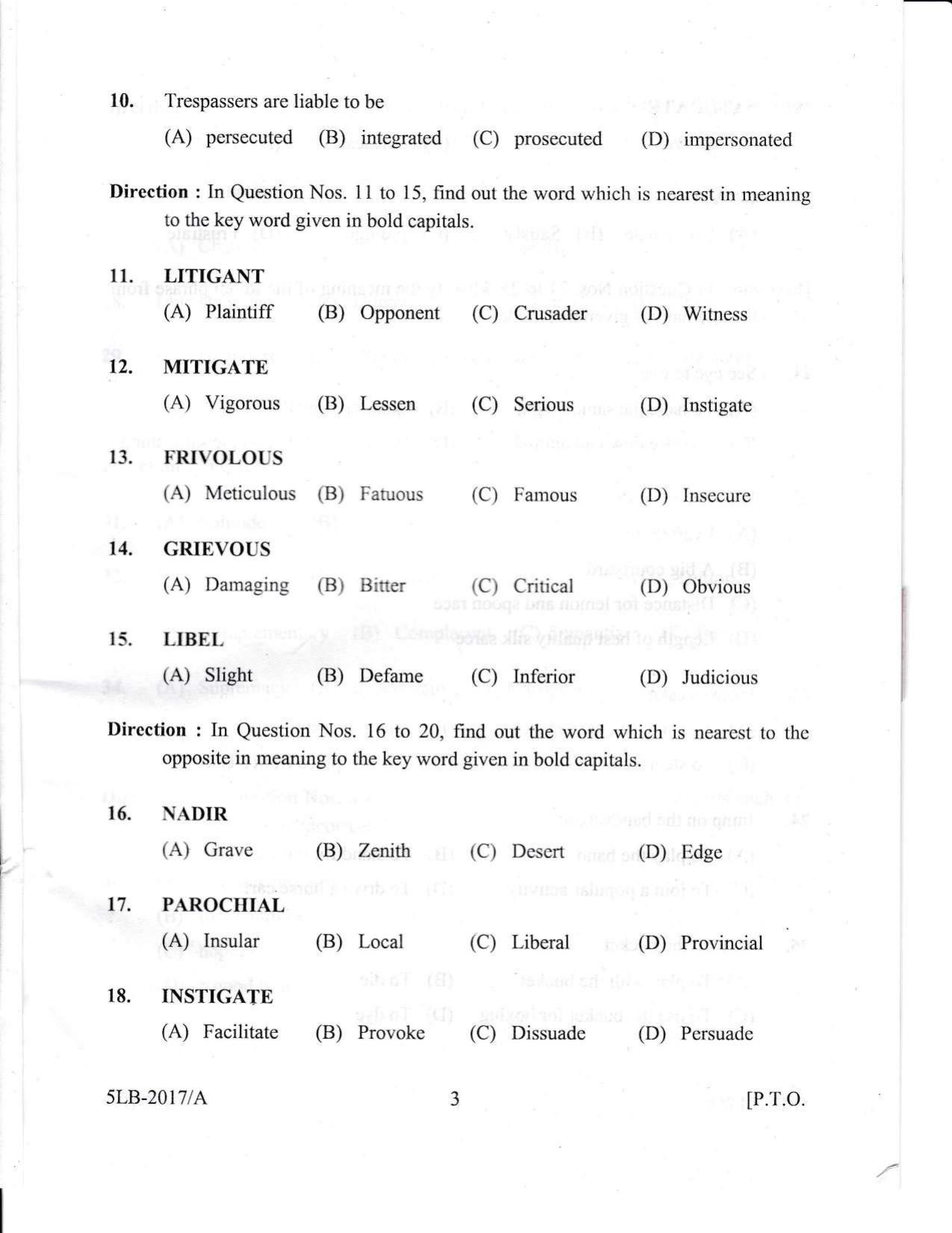 KLEE 5 Year LLB Exam 2017 Question Paper - Page 3
