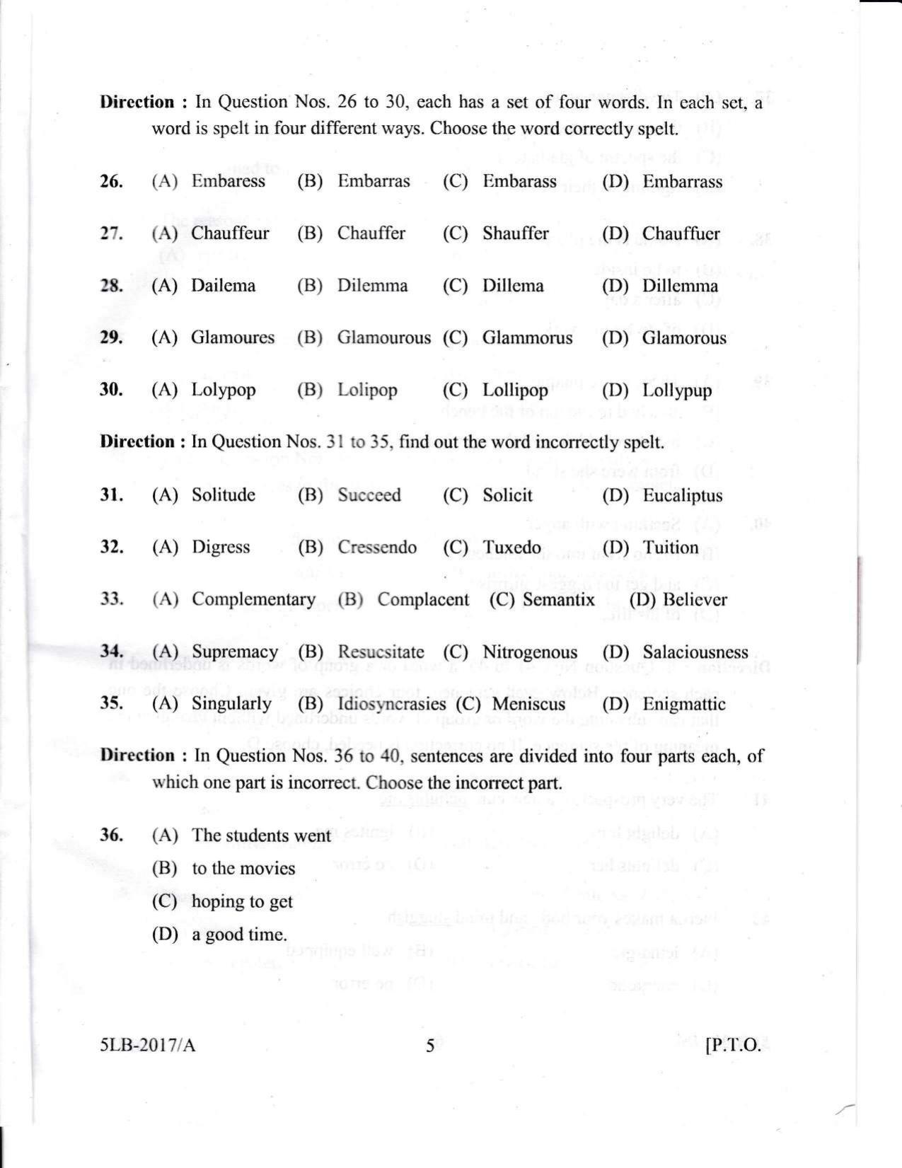 KLEE 5 Year LLB Exam 2017 Question Paper - Page 5