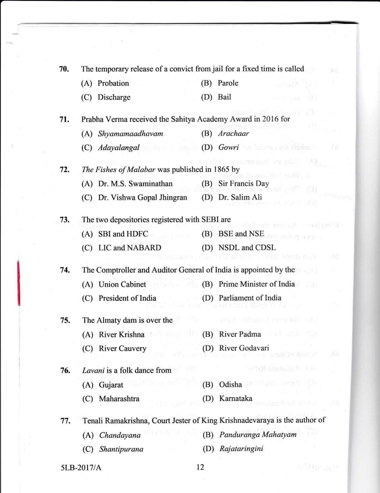 KLEE 5 Year LLB Exam 2017 Question Paper - Page 12
