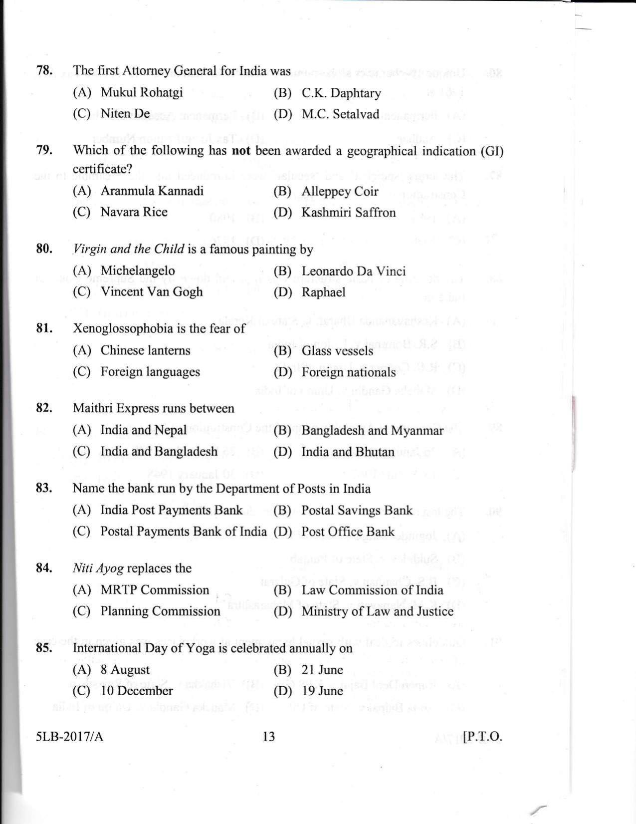 KLEE 5 Year LLB Exam 2017 Question Paper - Page 13