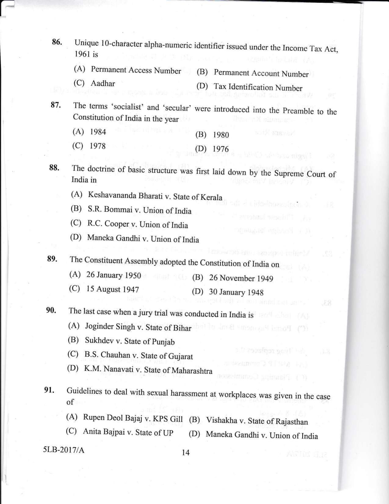 KLEE 5 Year LLB Exam 2017 Question Paper - Page 14
