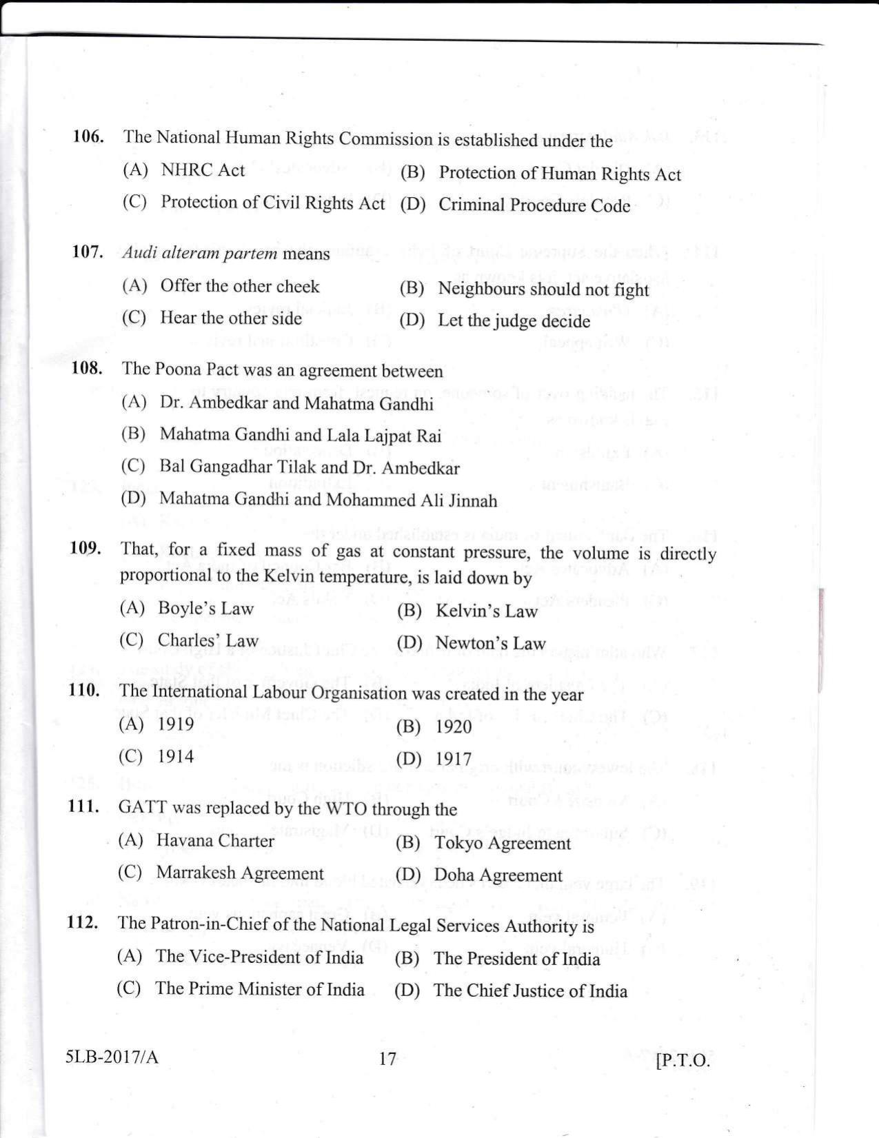 KLEE 5 Year LLB Exam 2017 Question Paper - Page 17