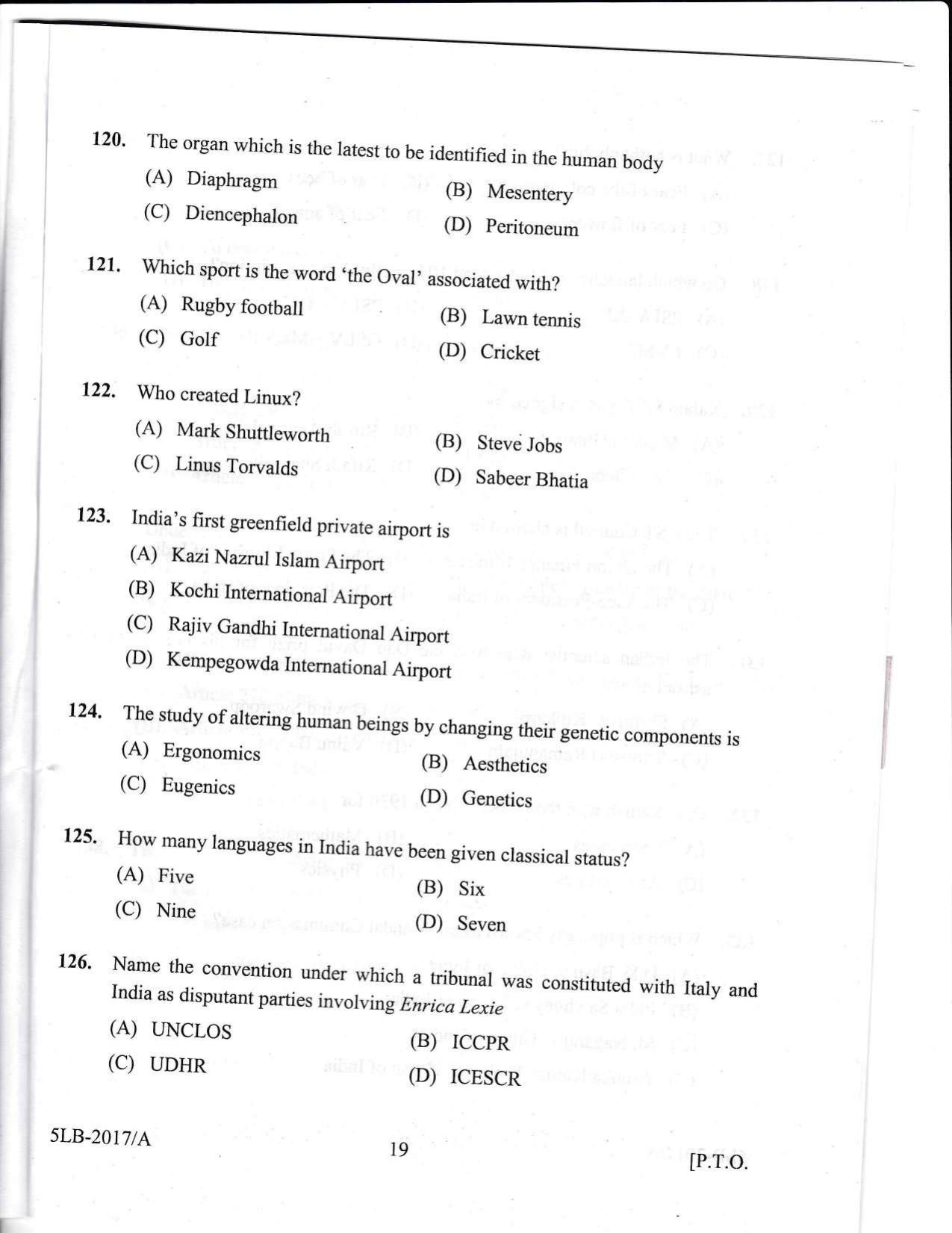 KLEE 5 Year LLB Exam 2017 Question Paper - Page 19