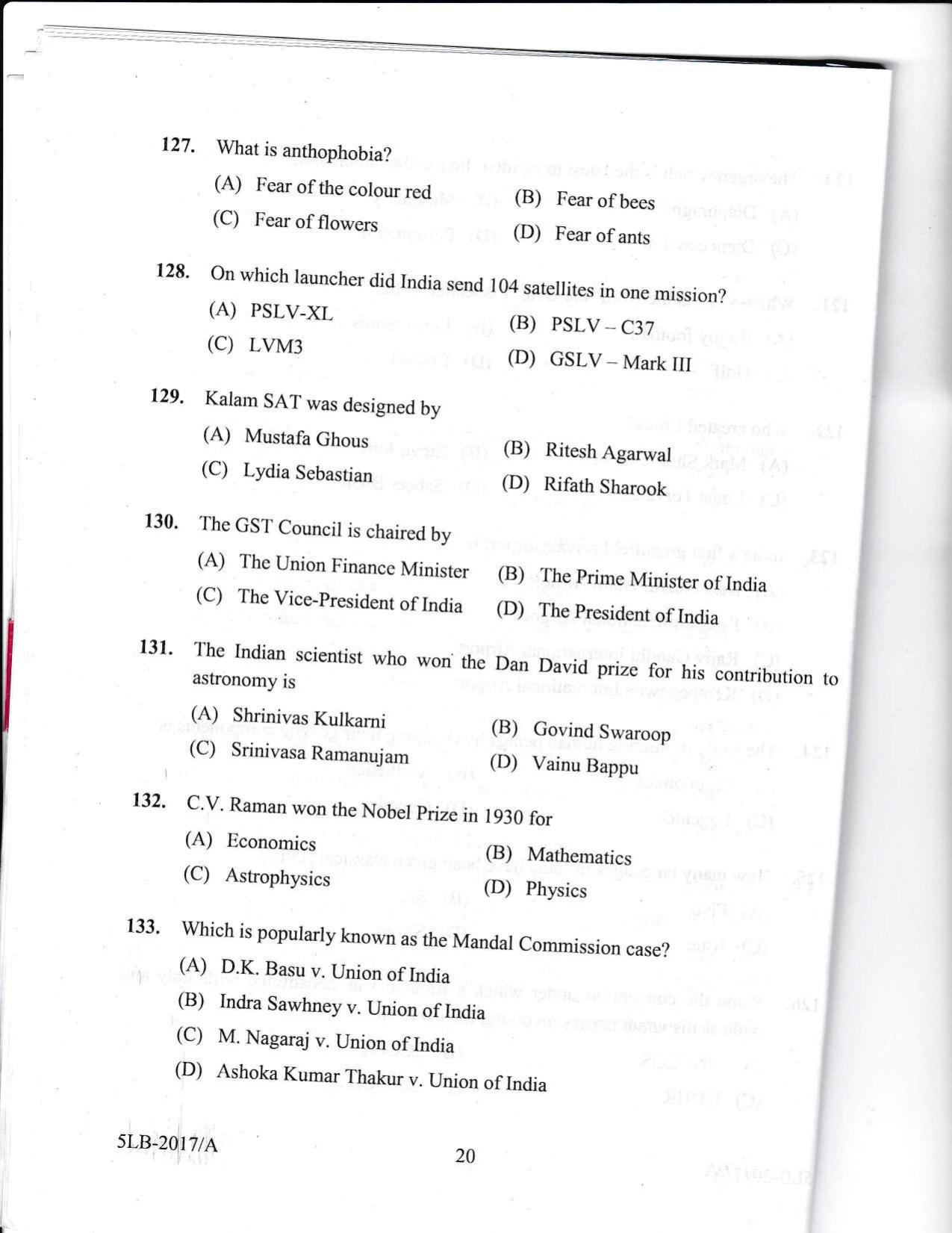 KLEE 5 Year LLB Exam 2017 Question Paper - Page 20