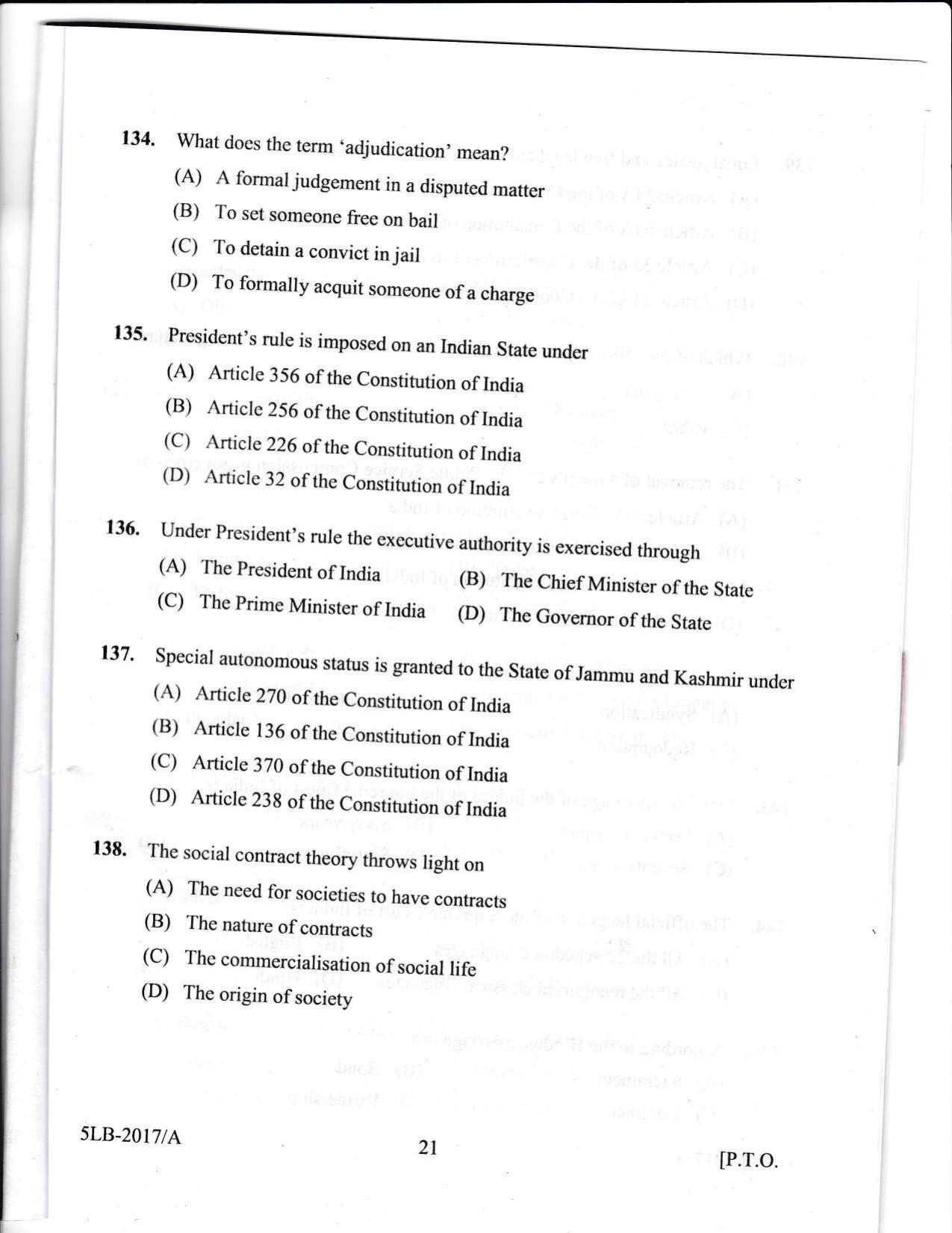 KLEE 5 Year LLB Exam 2017 Question Paper - Page 21