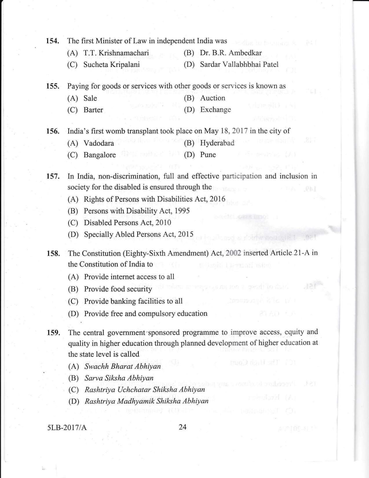 KLEE 5 Year LLB Exam 2017 Question Paper - Page 24