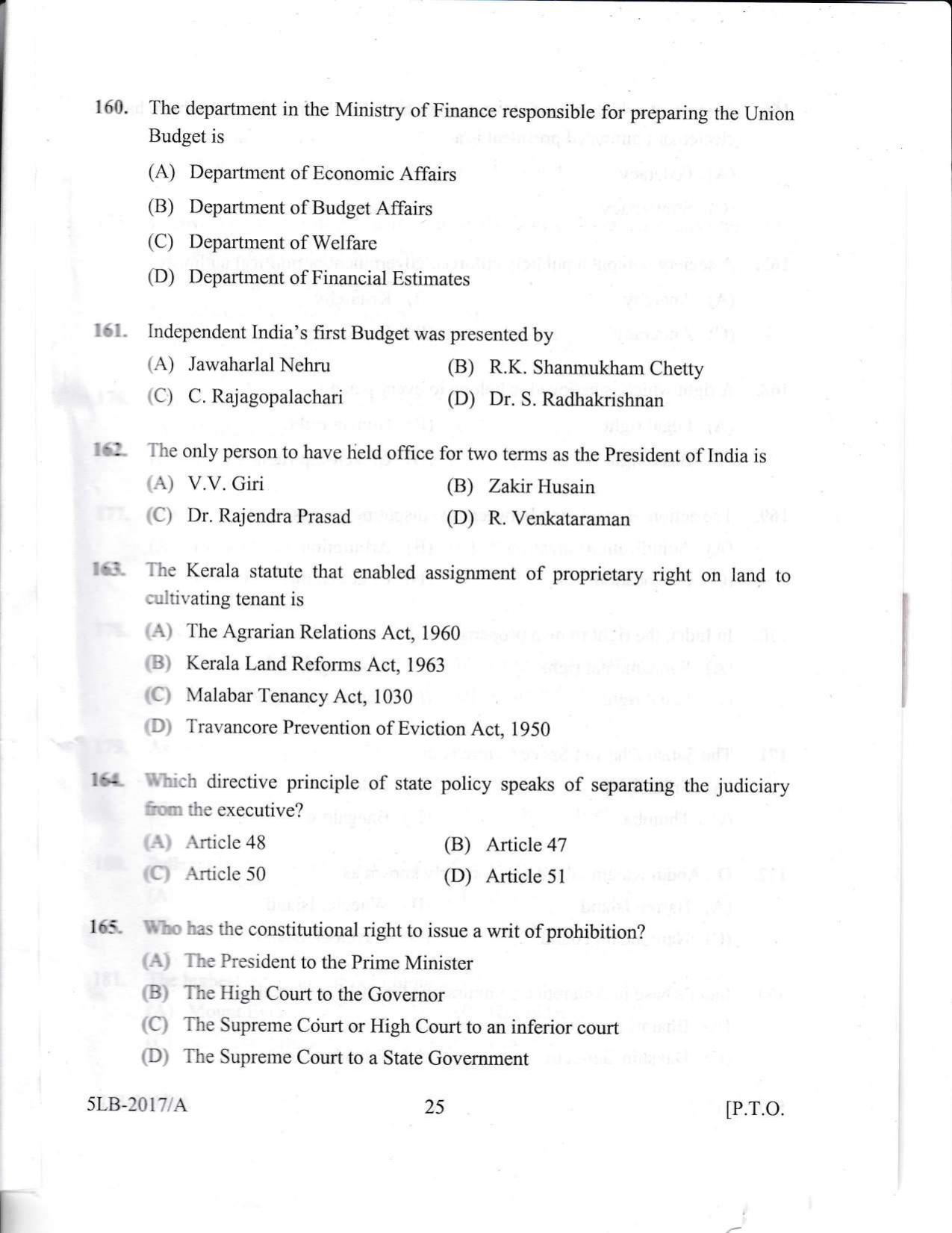 KLEE 5 Year LLB Exam 2017 Question Paper - Page 25