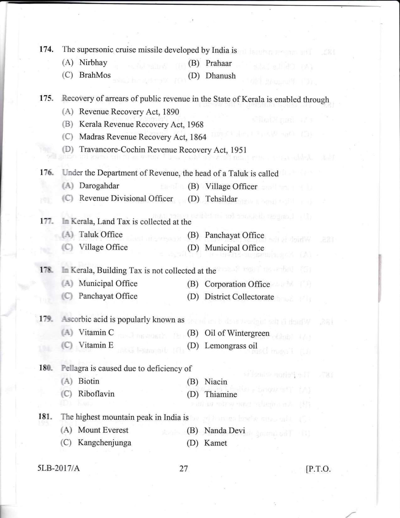 KLEE 5 Year LLB Exam 2017 Question Paper - Page 27