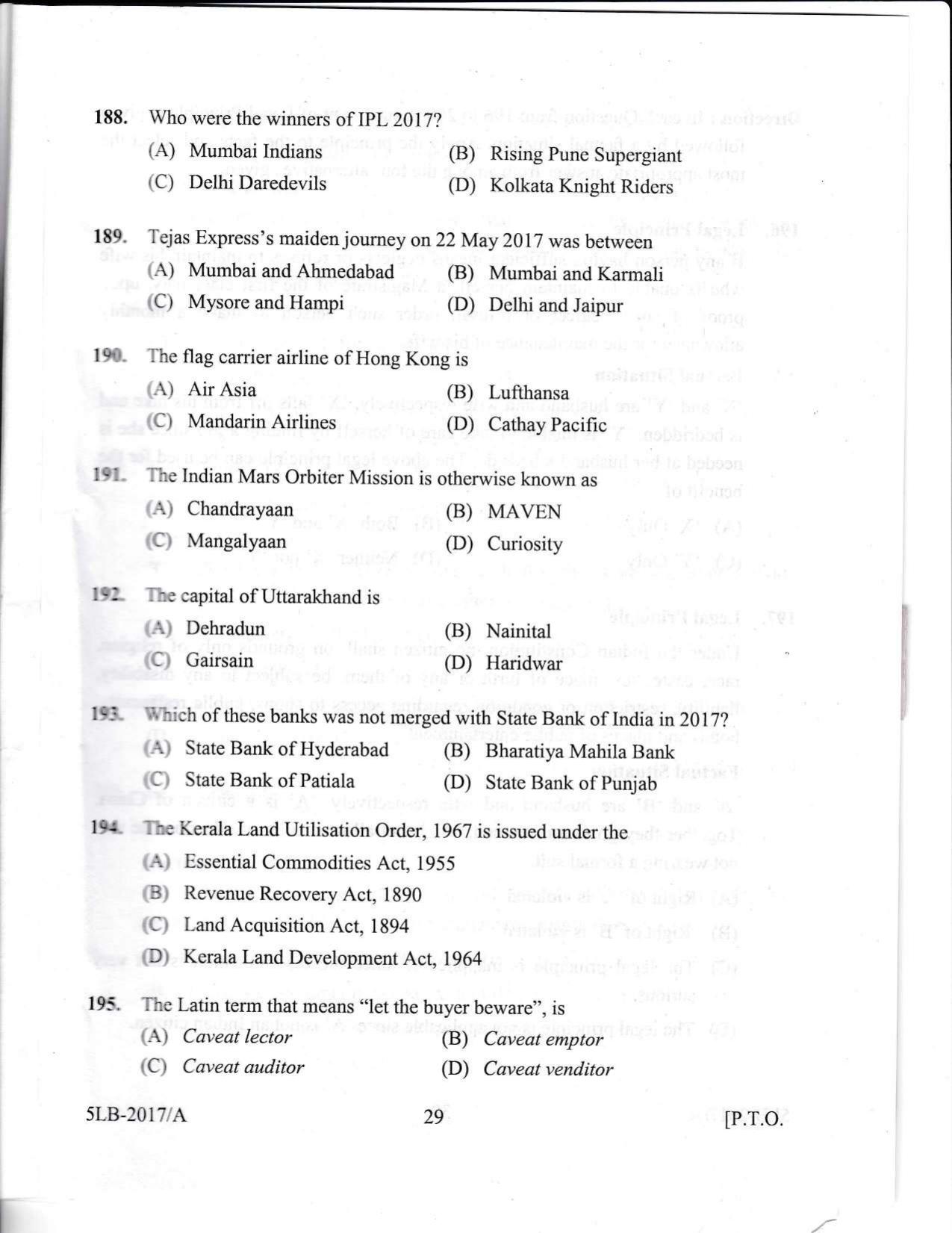 KLEE 5 Year LLB Exam 2017 Question Paper - Page 29