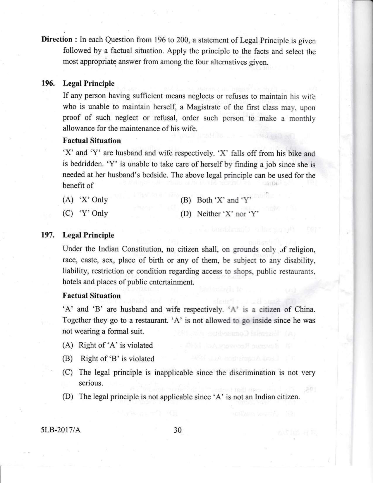 KLEE 5 Year LLB Exam 2017 Question Paper - Page 30