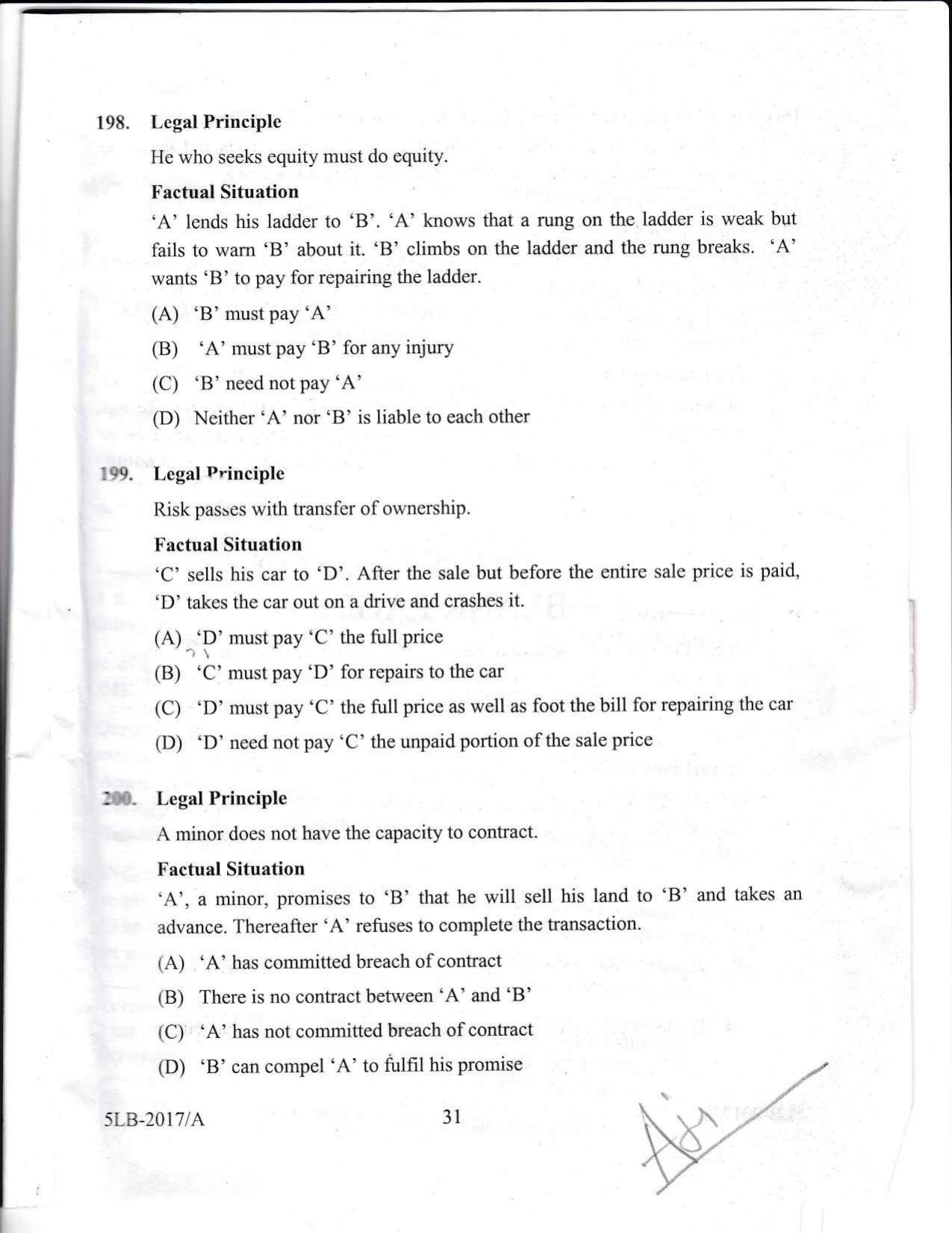 KLEE 5 Year LLB Exam 2017 Question Paper - Page 31